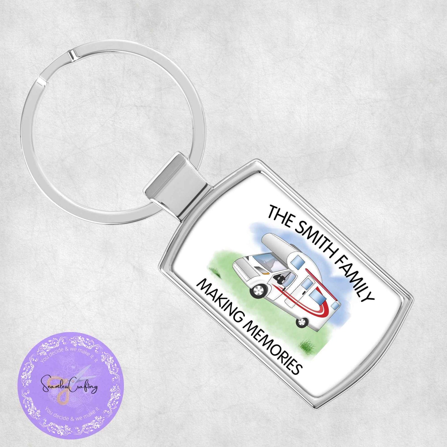 Personalised metal Motorhome keyring, Custom any text & names, keychain presents, New homeowner gifts, Outdoor lovers, First RV gift