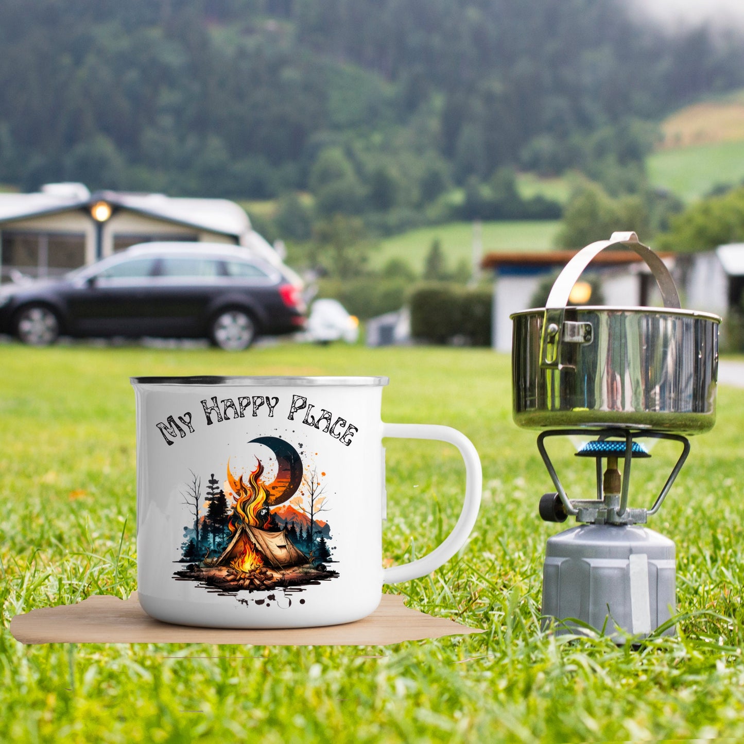 Personalised Camping Enamel Mug, Metal mug, Retirement Gift Mug, Outside Enamel Mug, Outdoor festival, Tin Mug, Custom Camper Mug, Camper