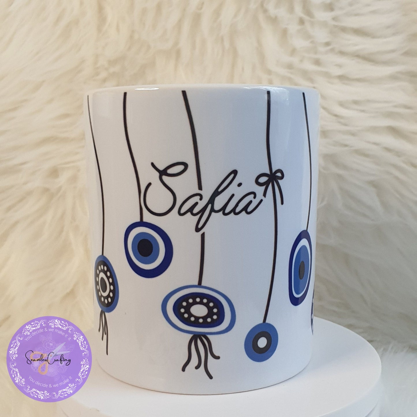 Personalised All-Seeing Eye Cup. Turkish Eye Protection, Spiritual Glass Cup Gift, Nazar Evil Eye Coffee Mug, Novelty Greek Protection Mug