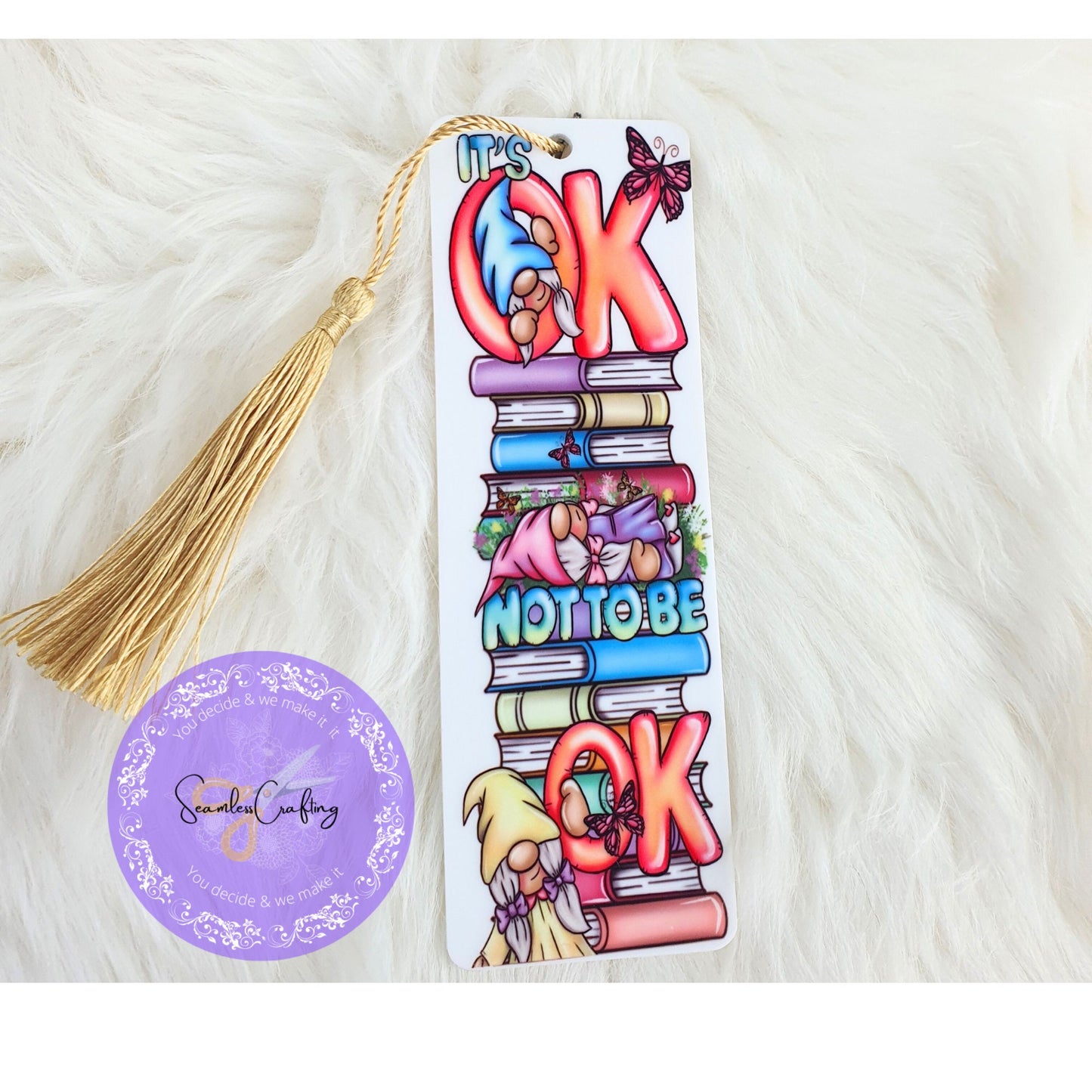 Personalised Acrylic gonk gnome positivity bookmark, mental health awareness, It is ok Not to be Ok, Reading gift for her him Gonk lover