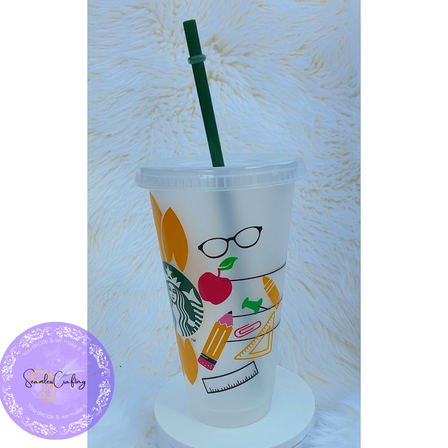 Personalised Starbucks Sunflower Cup, Teacher Pencil Apple Cup, Large Cold Cup 24 0z Cup size, Starbuck Cup with name, Reusable Gift Cup