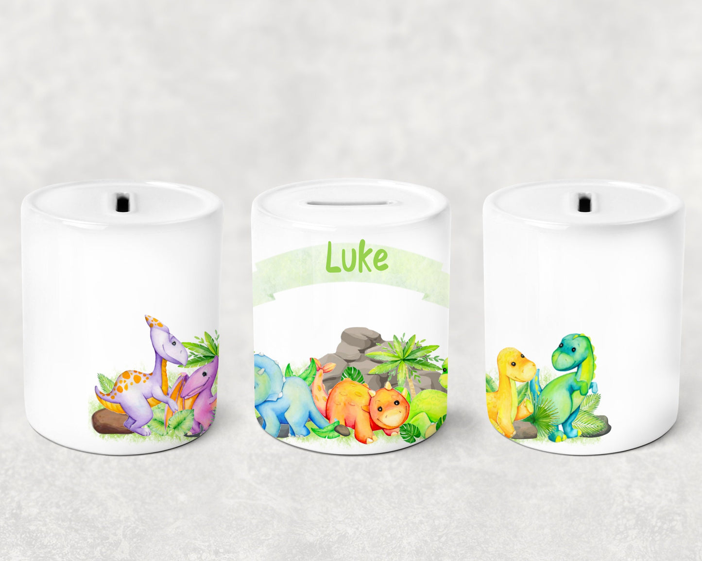 Personalised Dinosaur Money box for boys, Piggy Bank for kids with name, Money Tin, Saving Jar coins, Nursing Decor, Custom Coin Bank