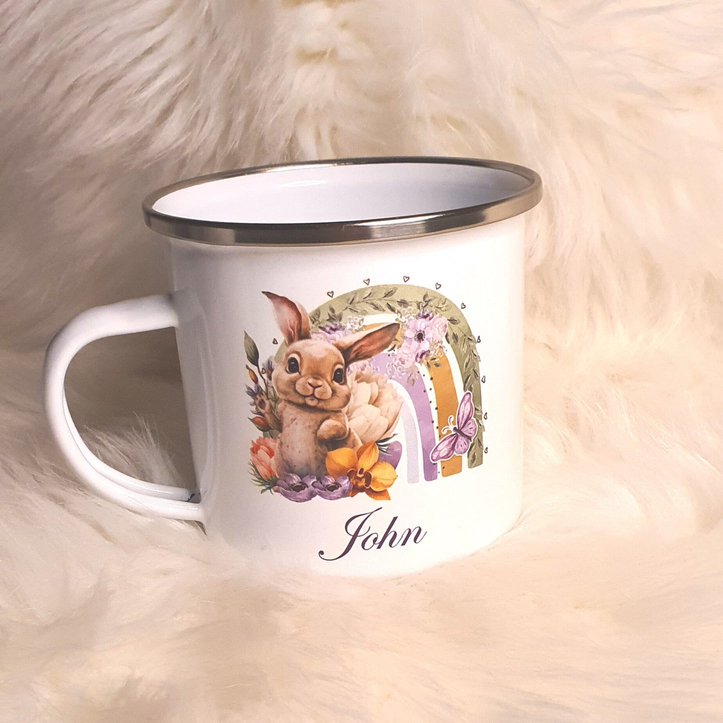 Personalised Easter Enamel Mug, Easter Cup, Kids Easter Bunny, Easter Rabbit, Unbreakable Easter Mug ,Gift for Easter, Treat