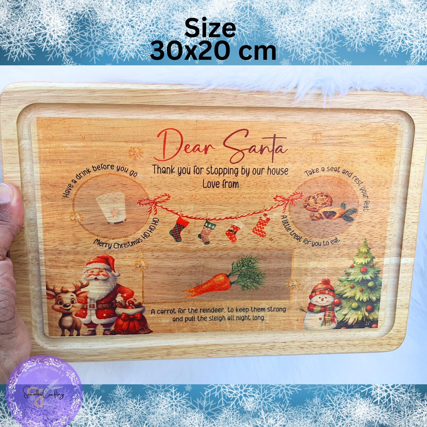 Personalised Christmas Eve Wooden Board, Xmas Board Mat, Santa Treat Place Mat, Reinder treat wood Mat, Custom with any name