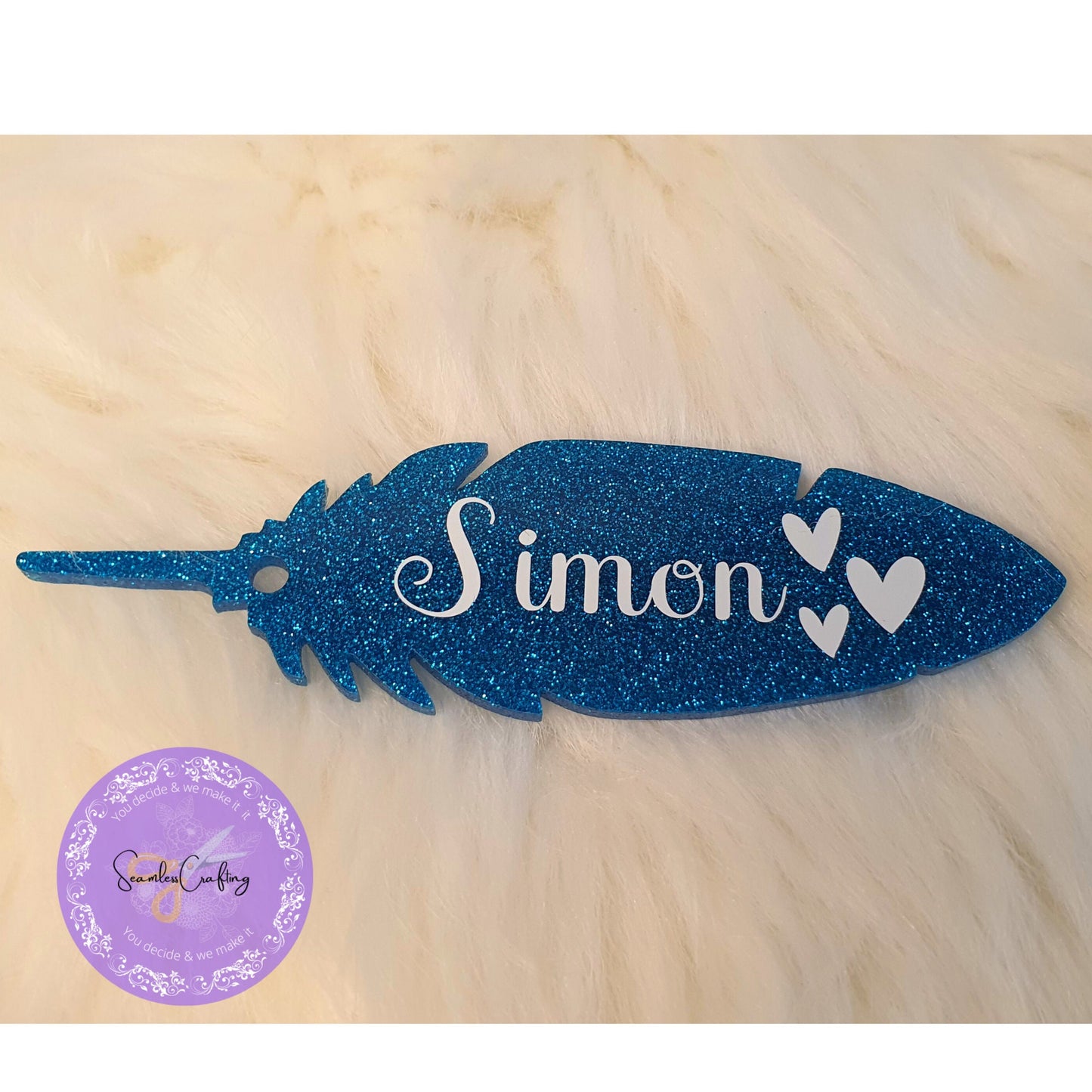 Personalised Memorial Feather, Keepsake feather, Hanging Feather Bauble, Table Holder, Thinking of you Gift, Handmade acrylic feather