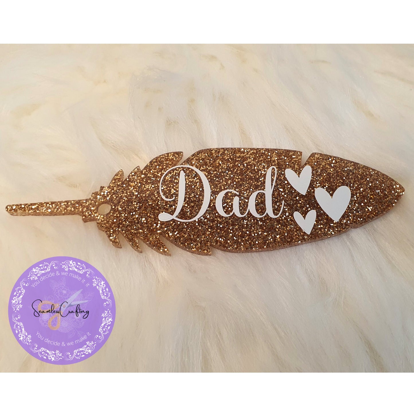 Personalised Memorial Feather, Keepsake feather, Hanging Feather Bauble, Table Holder, Thinking of you Gift, Handmade acrylic feather