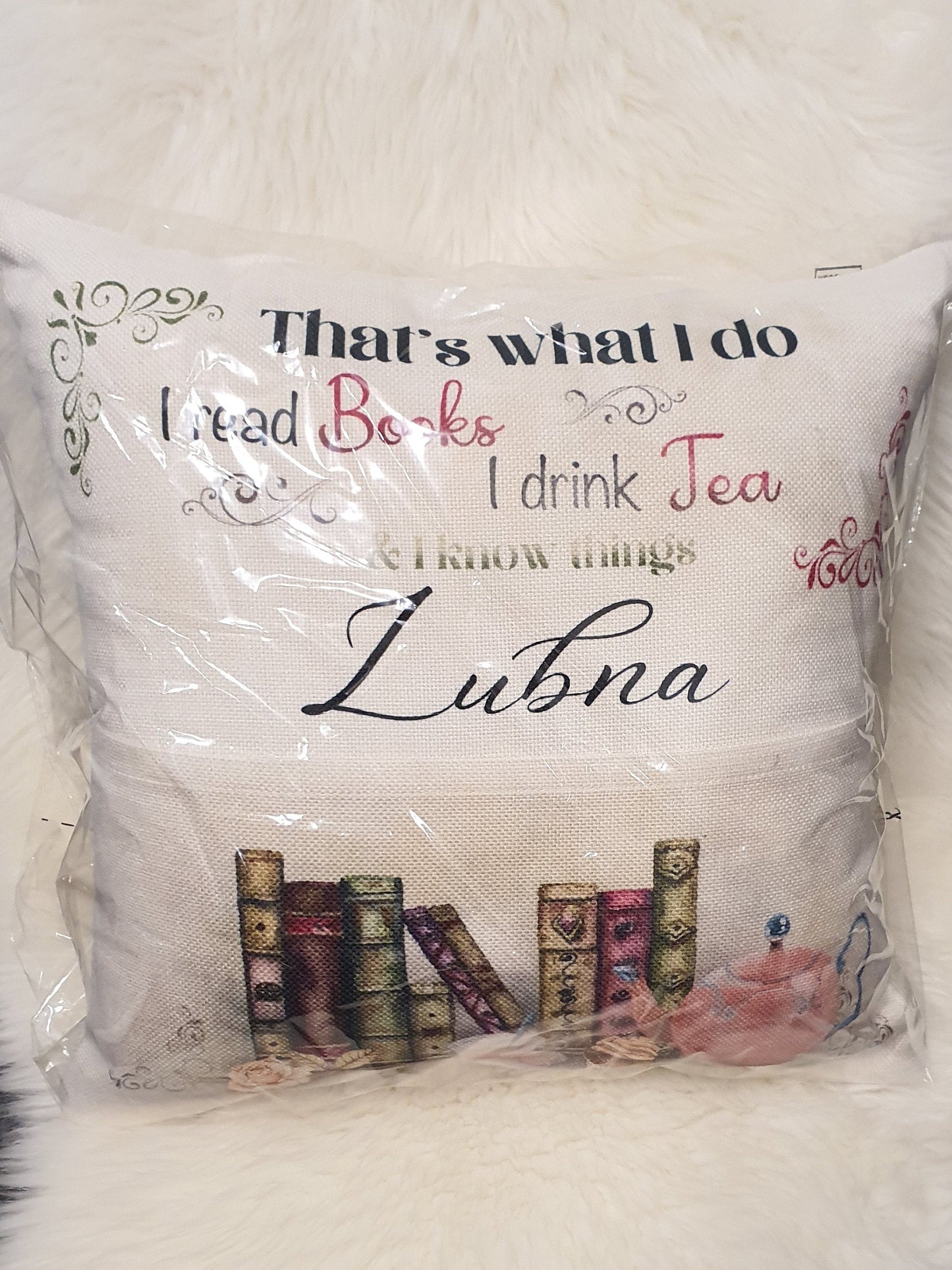 Personalised Pocket Reading Book Cushion, That's what I do cushion gifts, tea and loving reading pillow, Bedroom Decor, Unique Cushion