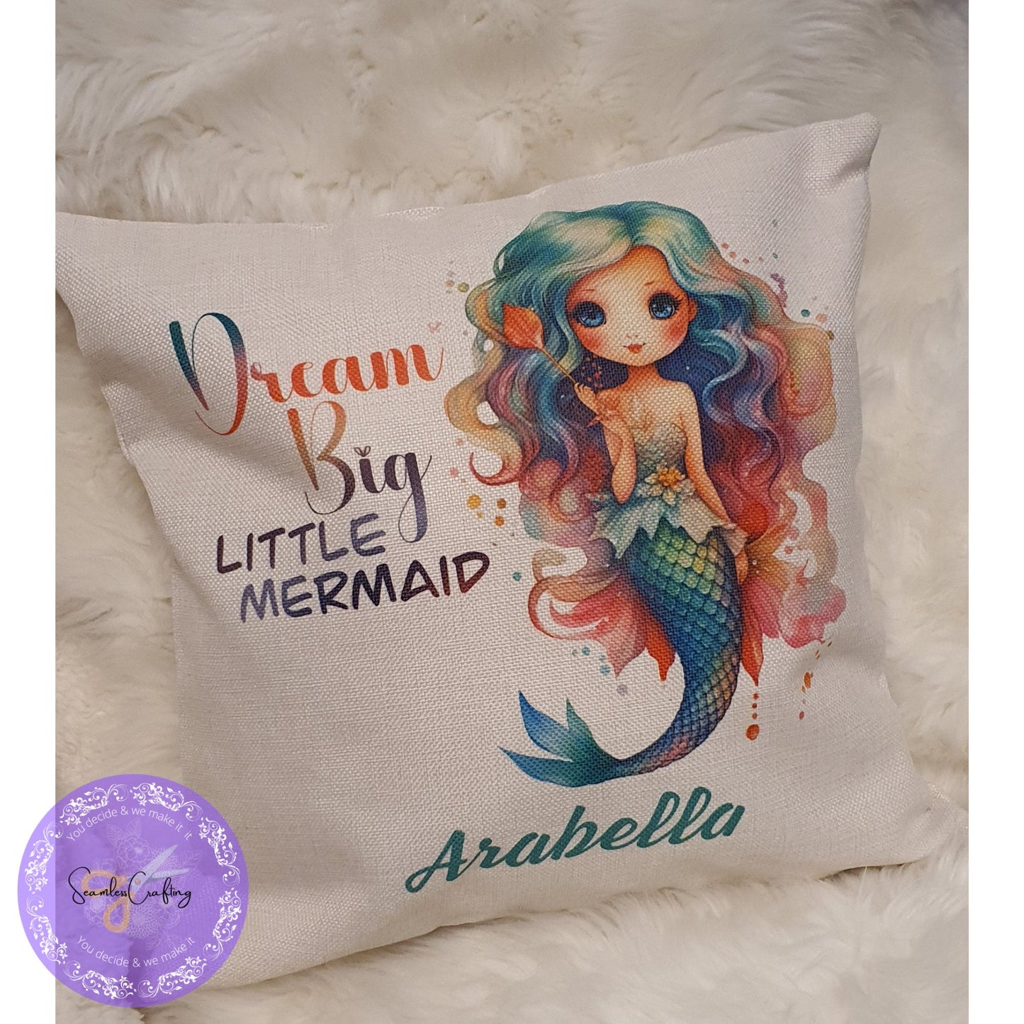 Personalised Mermaid Cushion, Inspirational Mermaid Cushion For Girls, Mermaid themed Decoration, Birthday Custom Pillow, Girls Room Decor