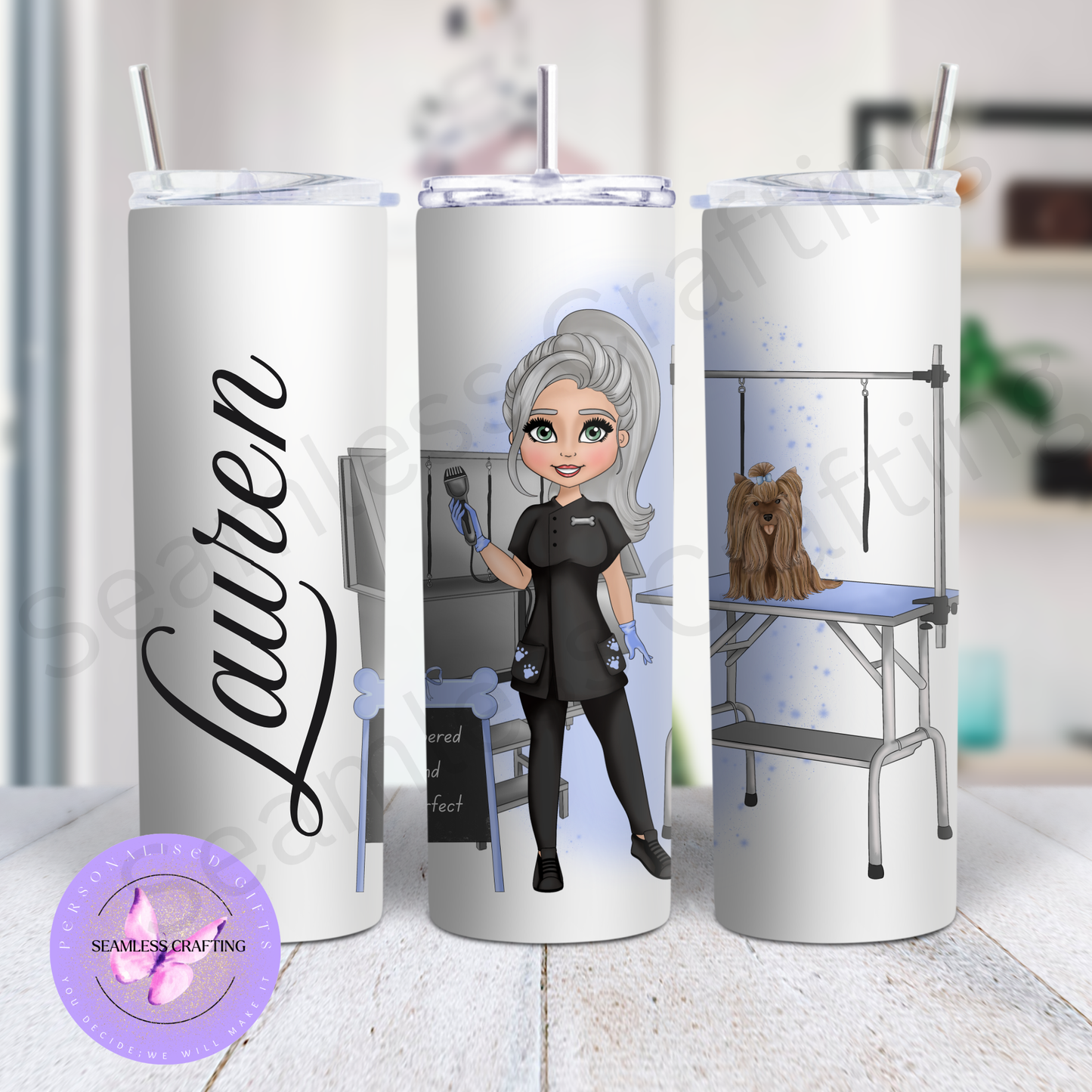 Personalised Dog Groomer Mug or Tumbler – Custom Character Cup with Hair, Skin & Eye Options | Grooming Gift for Dog Lovers UK