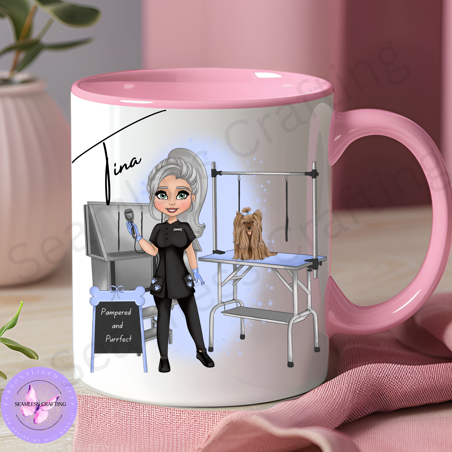 Personalised Dog Groomer Mug or Tumbler – Custom Character Cup with Hair, Skin & Eye Options | Grooming Gift for Dog Lovers UK