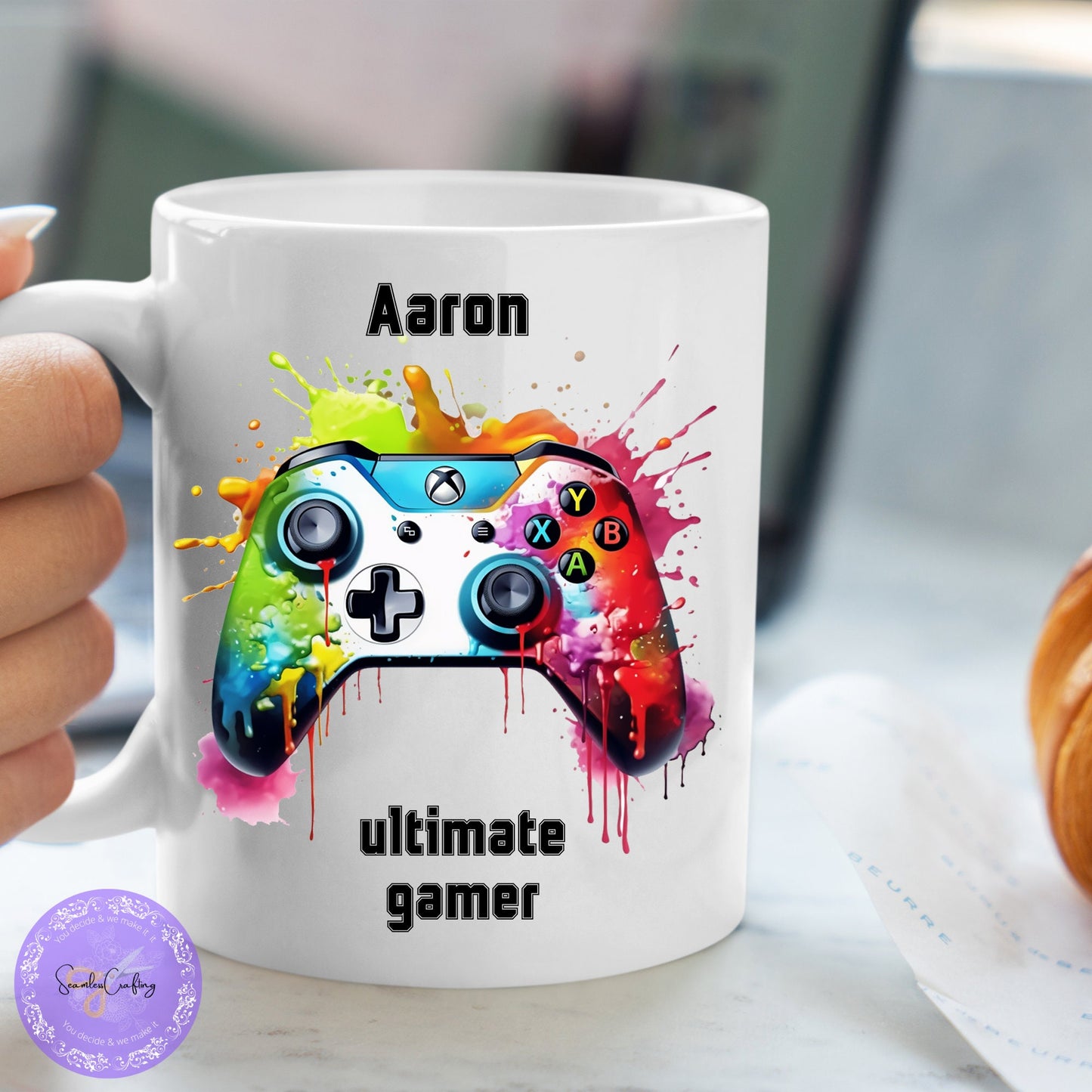 Personalised Gamer Mug & Coaster Set โ Custom 11 oz Video Game Coffee Mug with Name โ Gift for Gamers, Kids, Teens, or Boyfriends