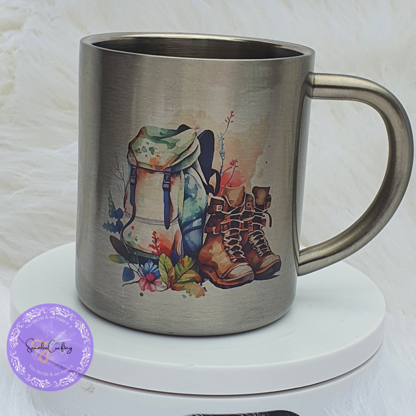 Personalised Camping Stainless Steel Mug, Metal mug, Retirement Gift Mug, Outside Steel Mug, Outdoor festival, Tin Mug , Camping Accessories