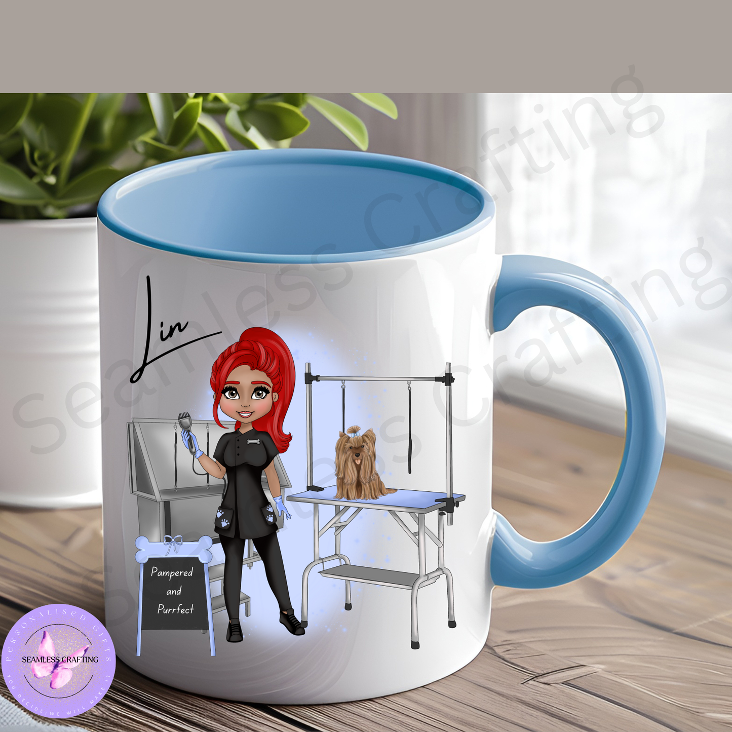 Personalised Dog Groomer Mug or Tumbler – Custom Character Cup with Hair, Skin & Eye Options | Grooming Gift for Dog Lovers UK