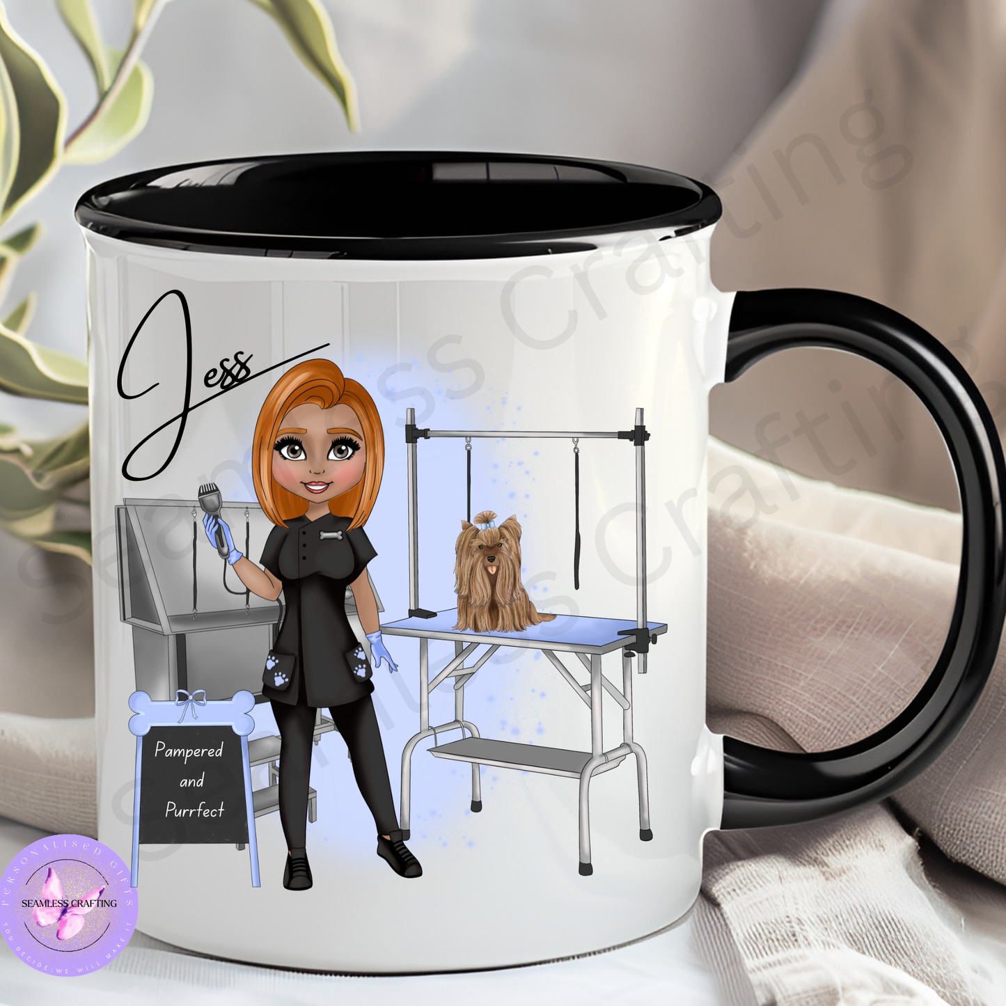 Personalised Dog Groomer Mug or Tumbler – Custom Character Cup with Hair, Skin & Eye Options | Grooming Gift for Dog Lovers UK