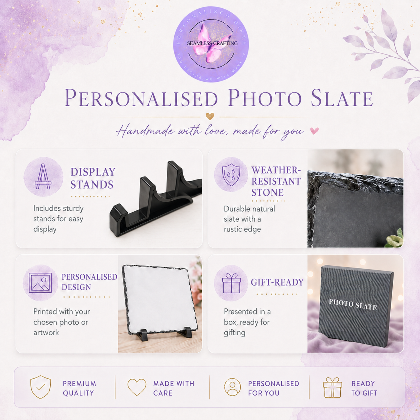 Personalised Rock Slate Photo Plaque | Custom Image, Text or Logo Gift