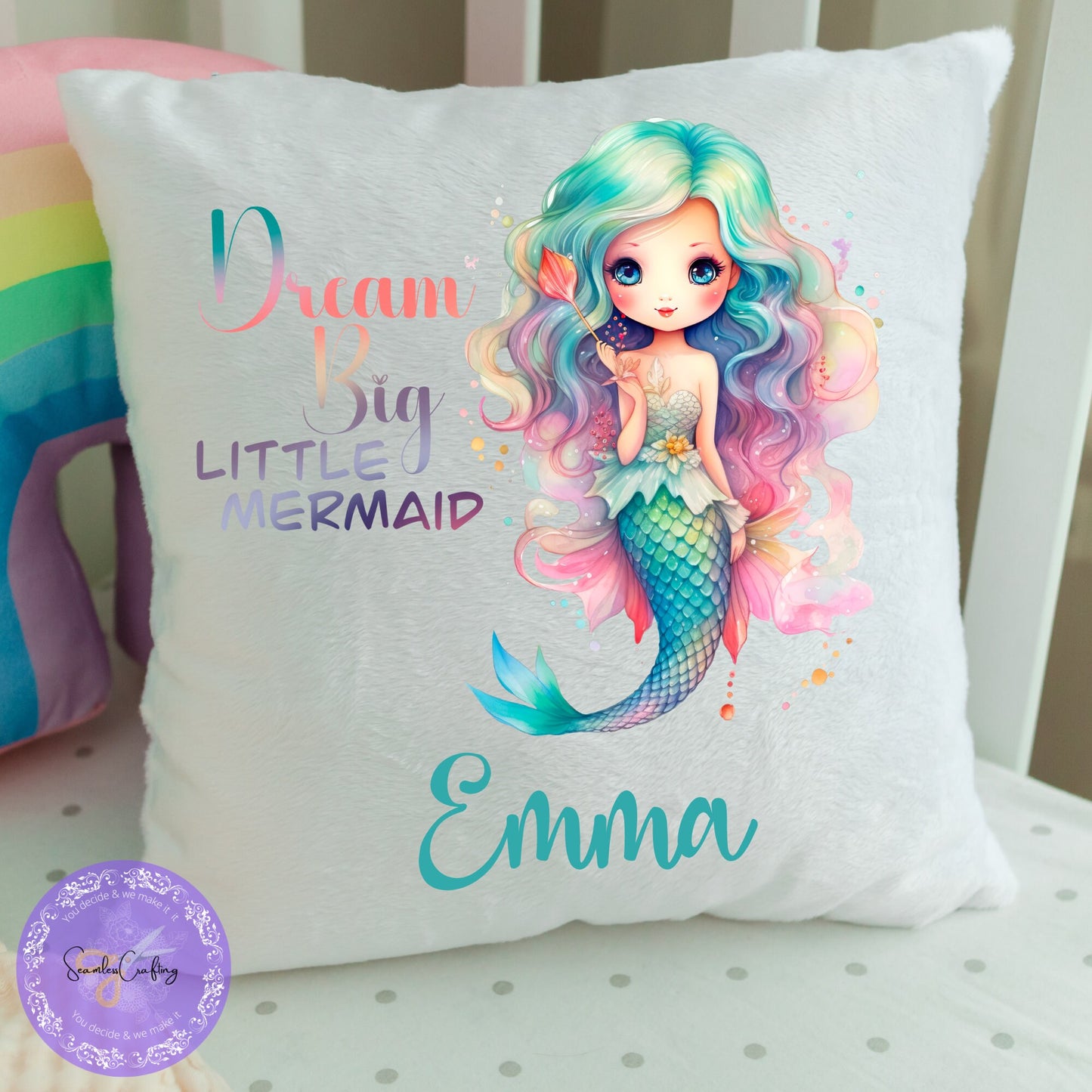 Personalised Mermaid Cushion, Inspirational Mermaid Cushion For Girls, Mermaid themed Decoration, Birthday Custom Pillow, Girls Room Decor