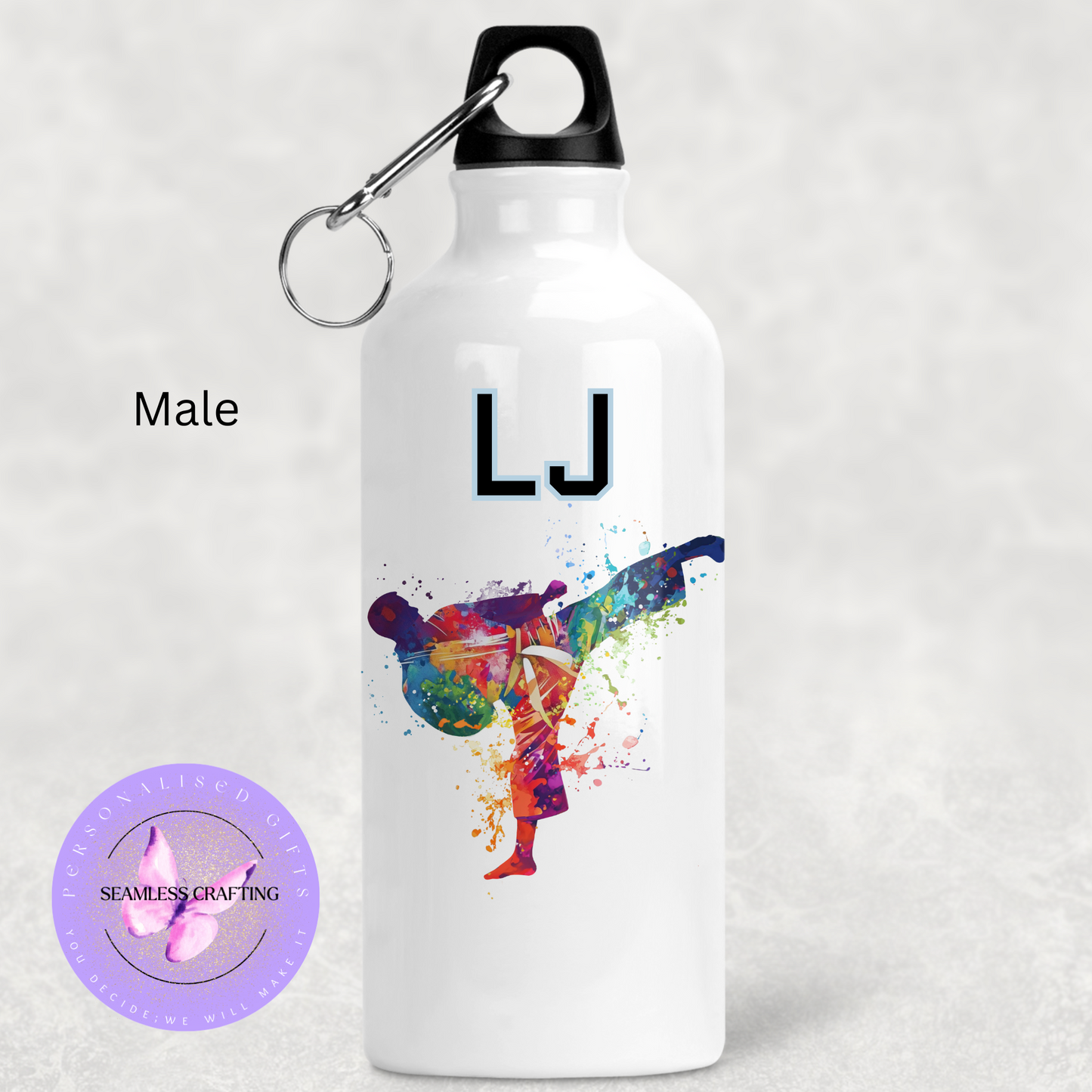 Personalised 400ml Sports Water Bottle – Watercolour Design | Custom Martial Arts, Dance, Football, Rugby, Horse Riding & More | Small UK Business