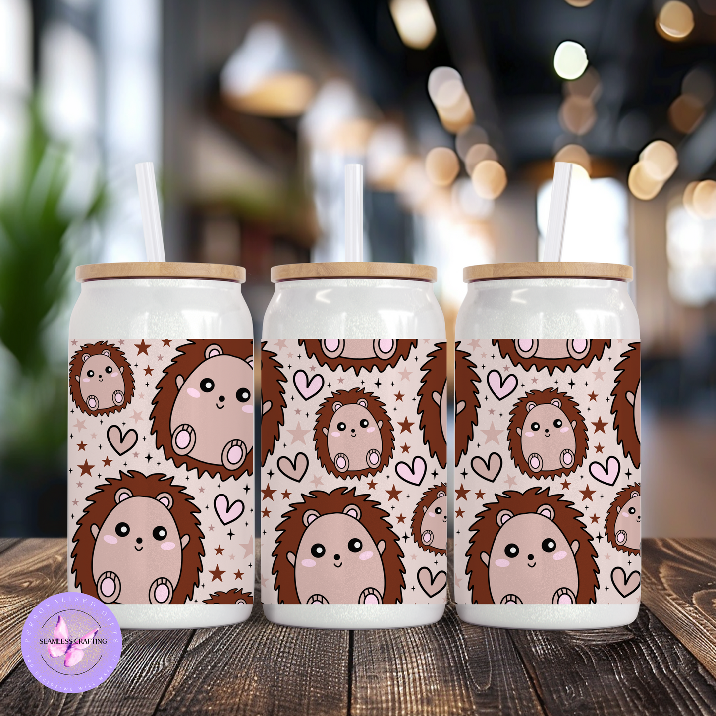 Cute Hedgehog Tumbler or Shimmer Glass Cup – 15oz / 20oz Stainless Steel or Libbey Glass – Kawaii Animal Drinkware with Straw & Lid