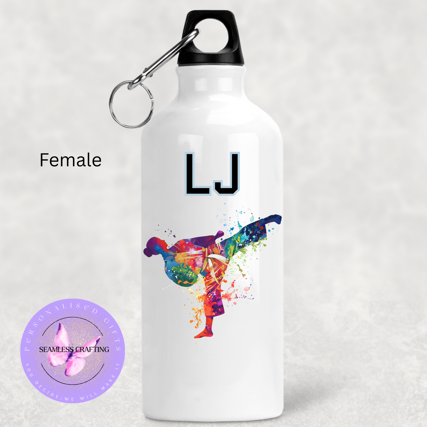 Personalised 400ml Sports Water Bottle – Watercolour Design | Custom Martial Arts, Dance, Football, Rugby, Horse Riding & More | Small UK Business