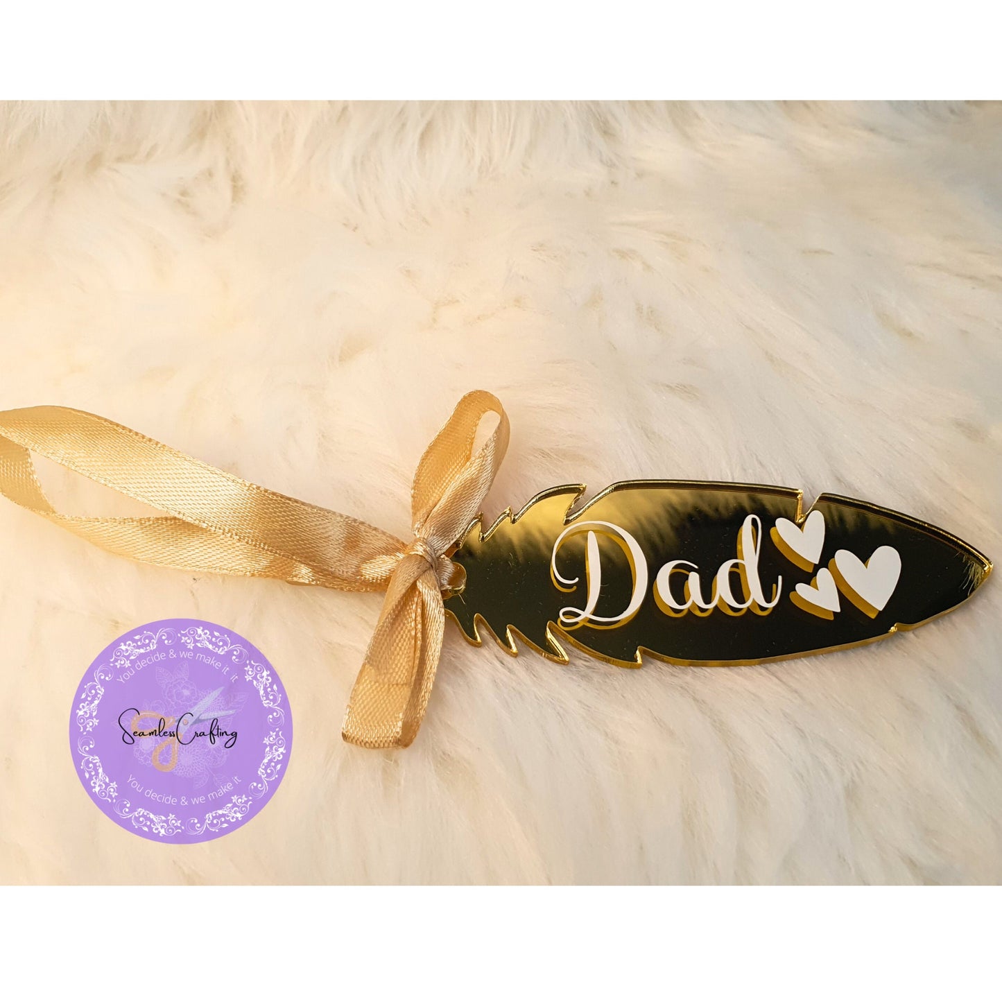 Personalised Memorial Feather, Keepsake feather, Hanging Feather Bauble, Table Holder, Thinking of you Gift, Handmade acrylic feather