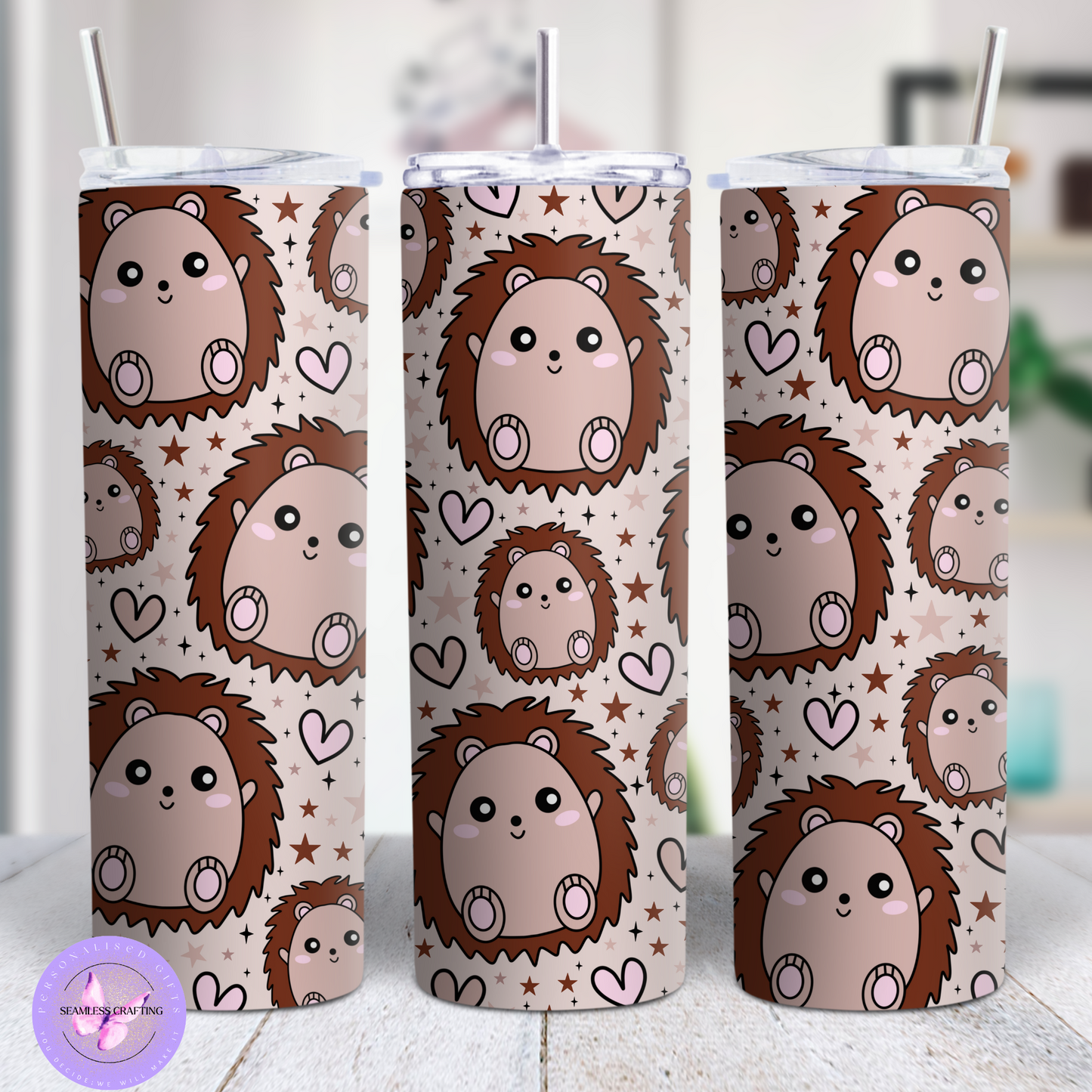 Cute Hedgehog Tumbler or Shimmer Glass Cup – 15oz / 20oz Stainless Steel or Libbey Glass – Kawaii Animal Drinkware with Straw & Lid