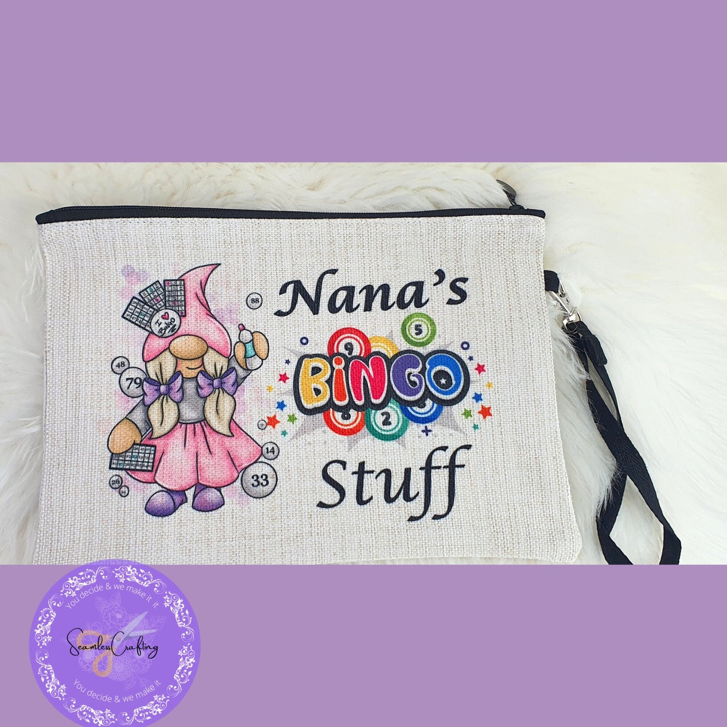 Personalised Gonk Gonkette Gnome Bingo bag, Dabber pen pouch, Pen holder, Money wallet holder, Gift for her, Bing accessories bag