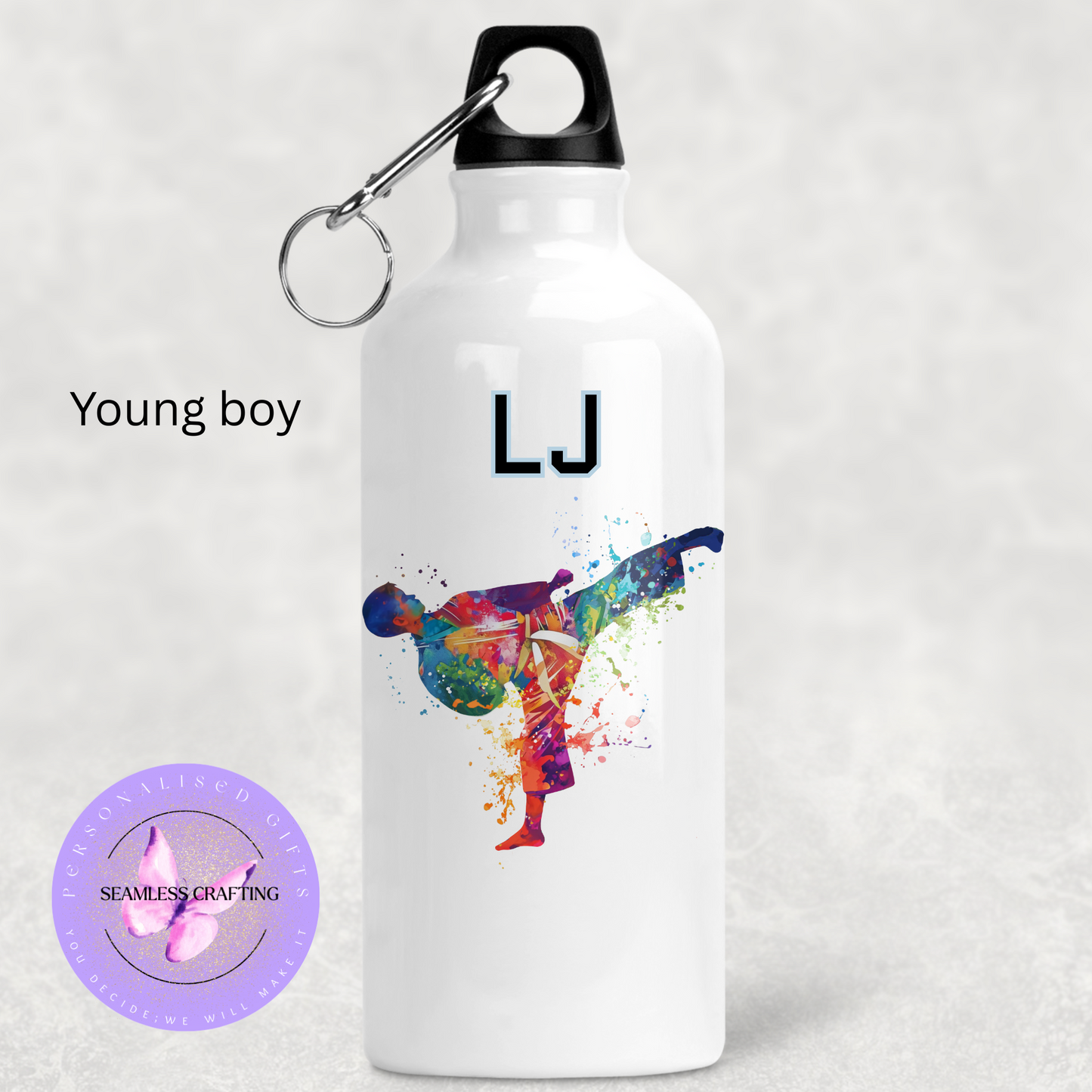 Personalised 400ml Sports Water Bottle – Watercolour Design | Custom Martial Arts, Dance, Football, Rugby, Horse Riding & More | Small UK Business