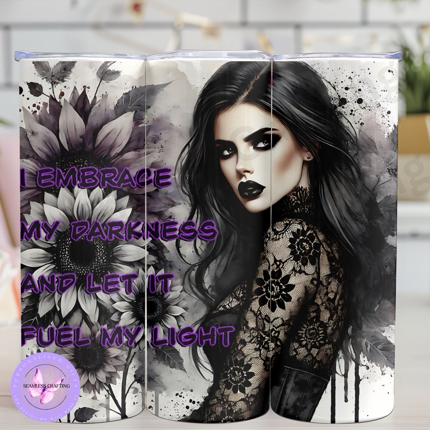 I Embrace My Darkness 20oz Gothic Stainless Steel Tumbler – Dark Aesthetic Halloween Travel Cup with Lid & Straw