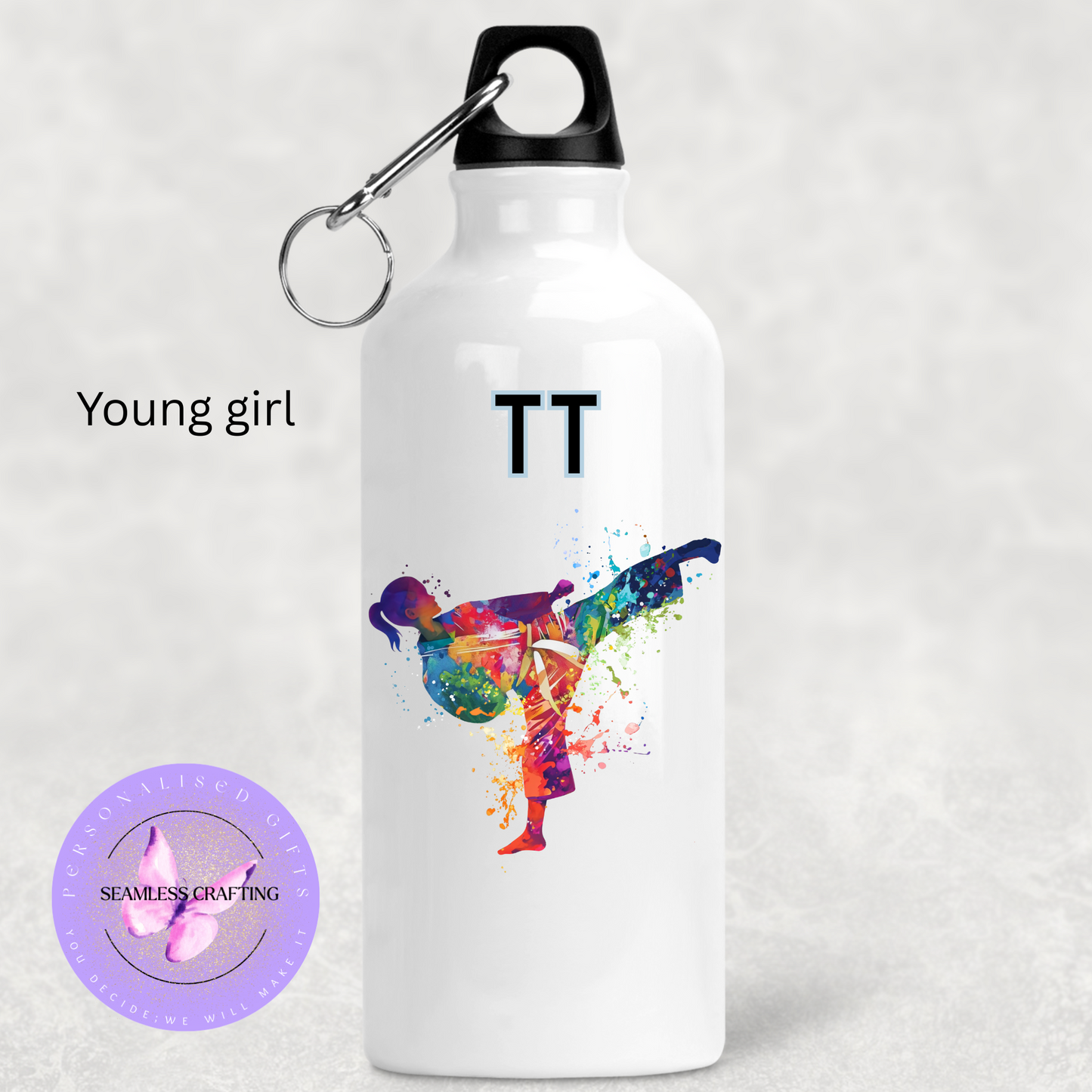 Personalised 400ml Sports Water Bottle – Watercolour Design | Custom Martial Arts, Dance, Football, Rugby, Horse Riding & More | Small UK Business