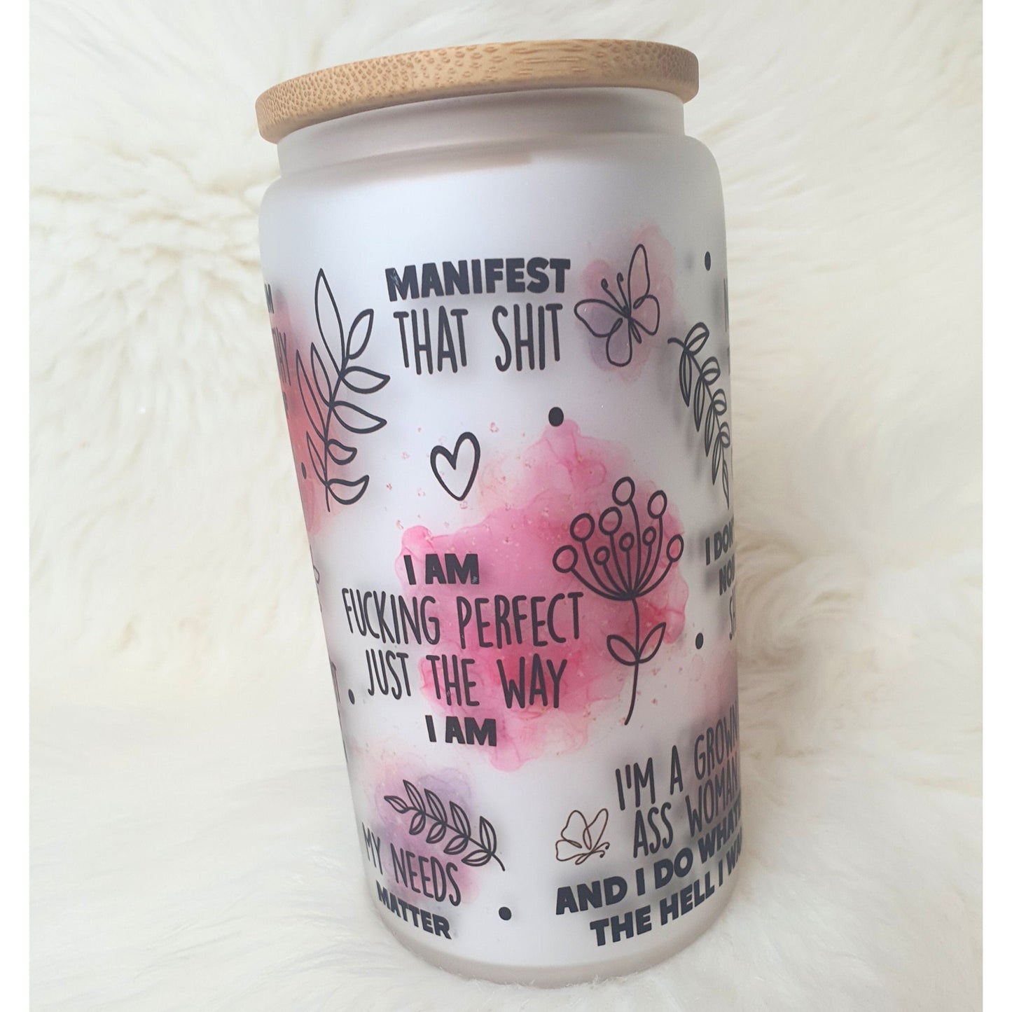 Sweary Daily Positive Reminders Glass mug Cup, Mental Health Awareness, Positive affirmation self-love beer can glass cup, You are Enough