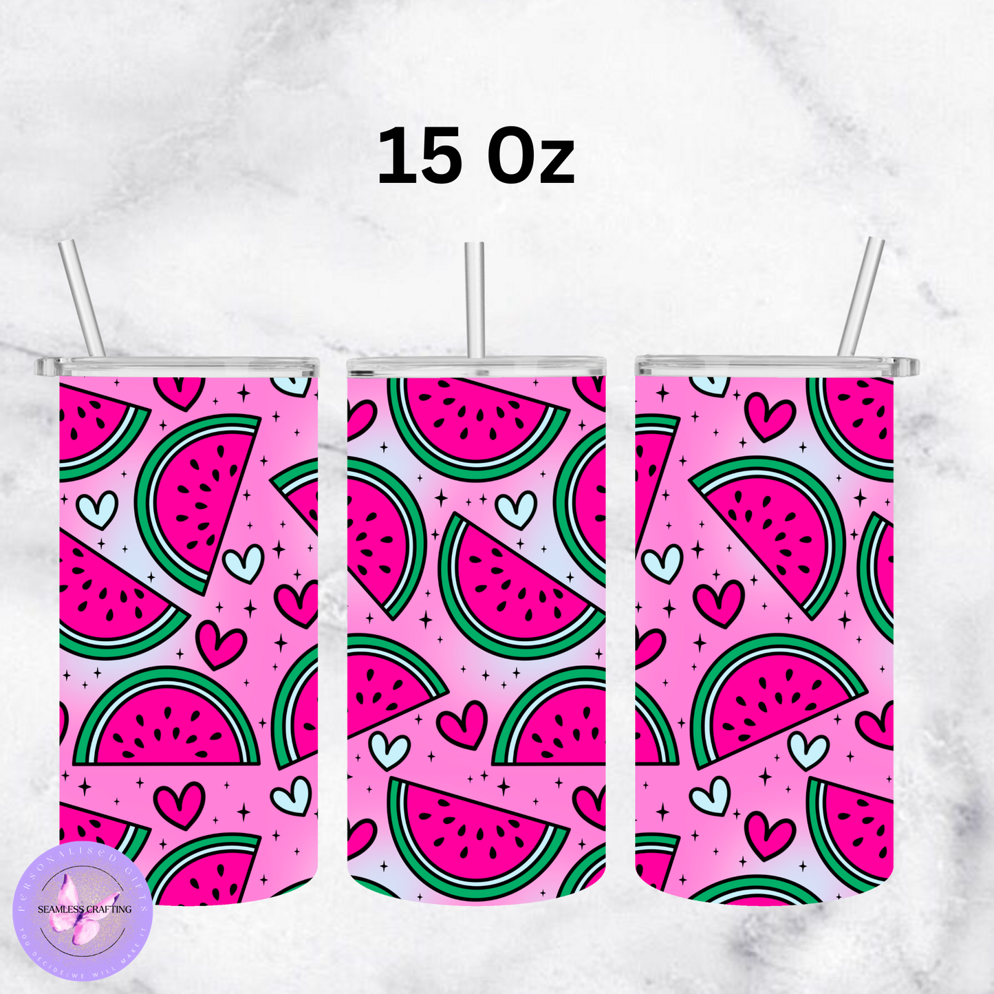 Watermelon Love Tumbler or Glass Cup – 15oz / 20oz Stainless Steel or 16oz Shimmer Glass – Summer Fruit Drinkware with Straw & Lid