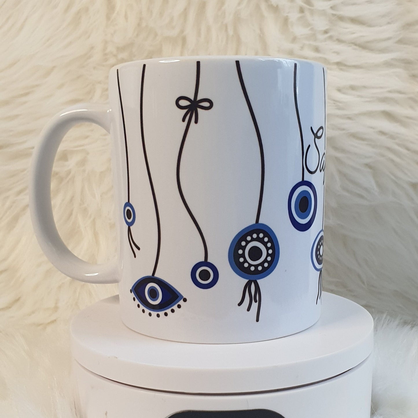 Personalised All-Seeing Eye Cup. Turkish Eye Protection, Spiritual Glass Cup Gift, Nazar Evil Eye Coffee Mug, Novelty Greek Protection Mug