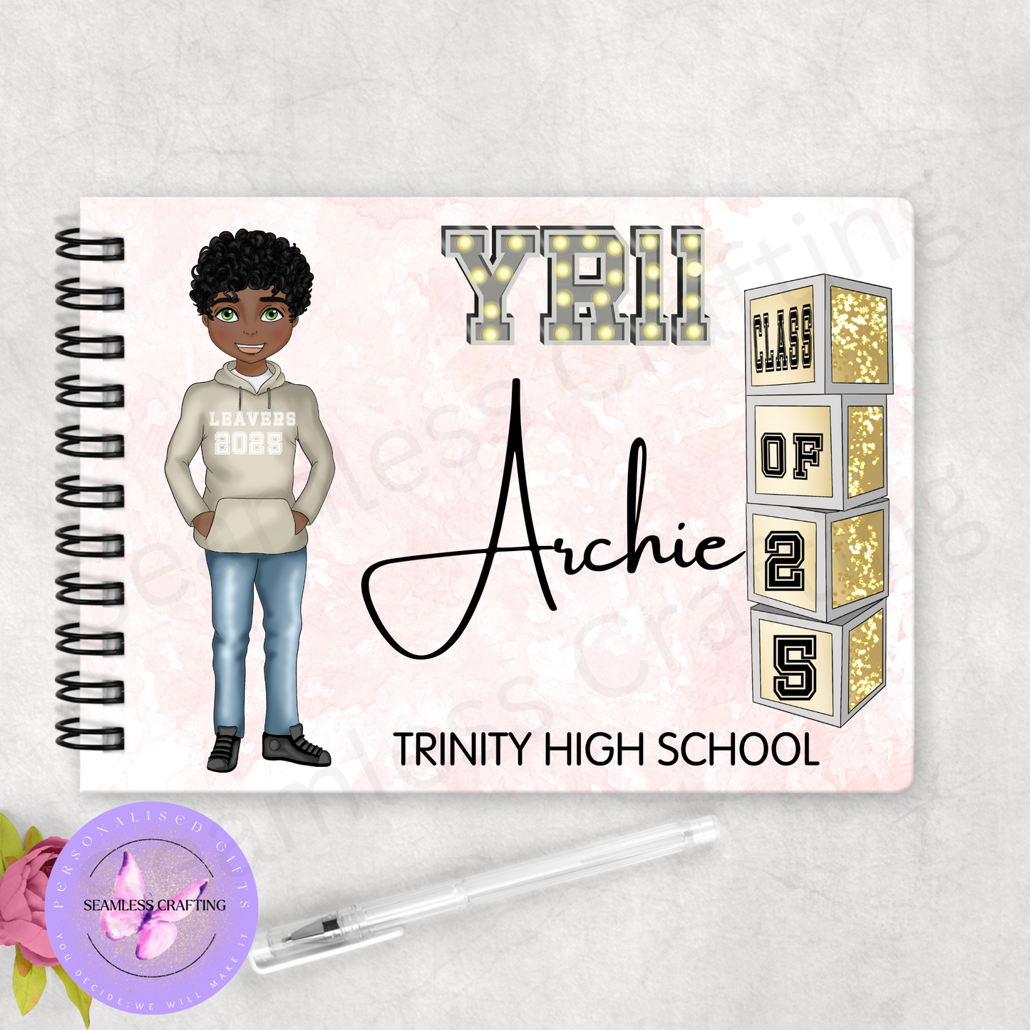 Personalised Boys School Leavers Book – Front Character View | Custom Year 6 or Year 11 Autograph & Memory Keepsake