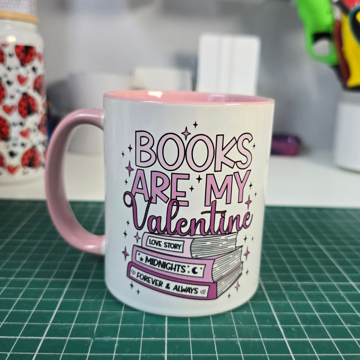 Books Are My Valentine Mug Pink Handle Book Lover Gift Reading Mug Cute Valentine Gift for Reader Limited Stock
