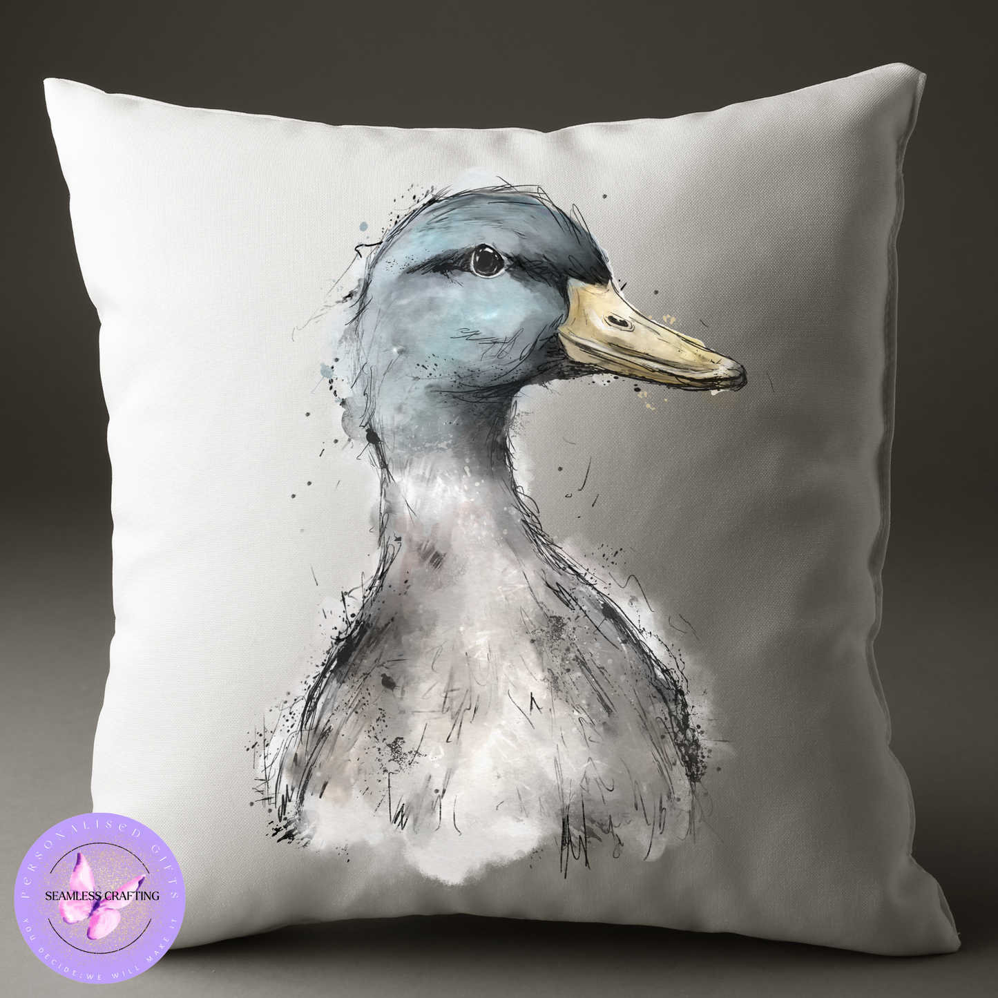 Personalised Watercolour Duck Cushion – Custom Name Pillow for All Occasions