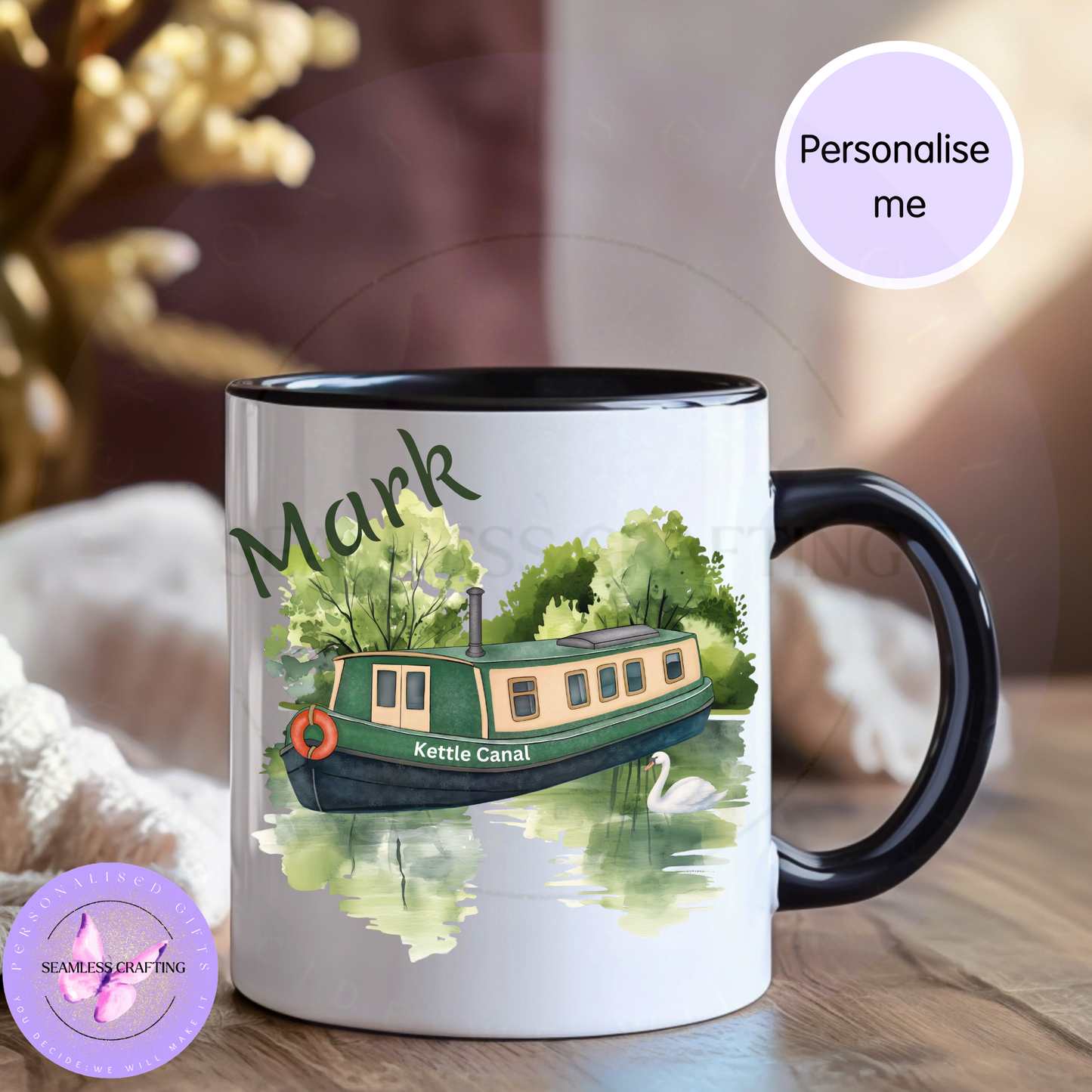 Personalised Narrowboat Mug – Canal Boat Gift with Name
