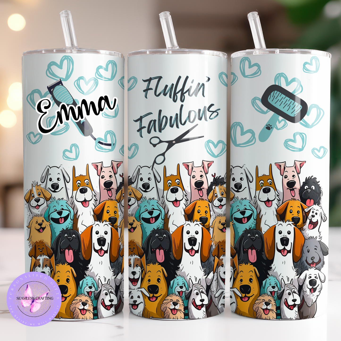 Personalised Dog Groomer Tumbler – 20oz Stainless Steel Travel Cup with Straw – Fluffin’ Fabulous Dog Lover Gift