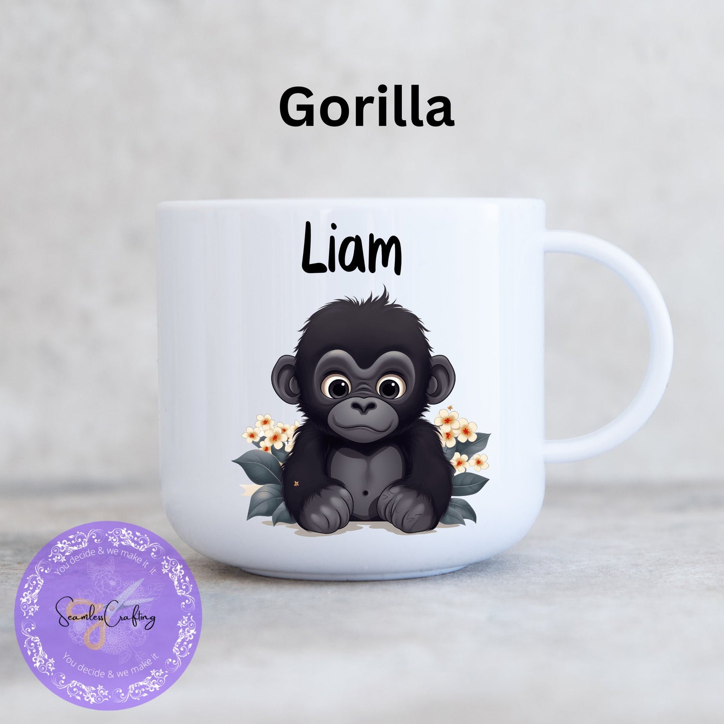 Personalised Child's Unbreakable Mug Animal Safari, Toddler Plastic Cup, Gift For Kids, Birthday Gift For Children, Small Cup 6 oz kids cup
