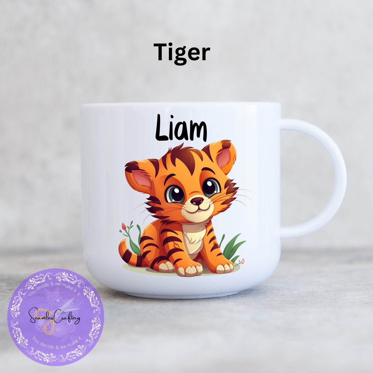 Personalised Child's Unbreakable Mug Animal Safari, Toddler Plastic Cup, Gift For Kids, Birthday Gift For Children, Small Cup 6 oz kids cup