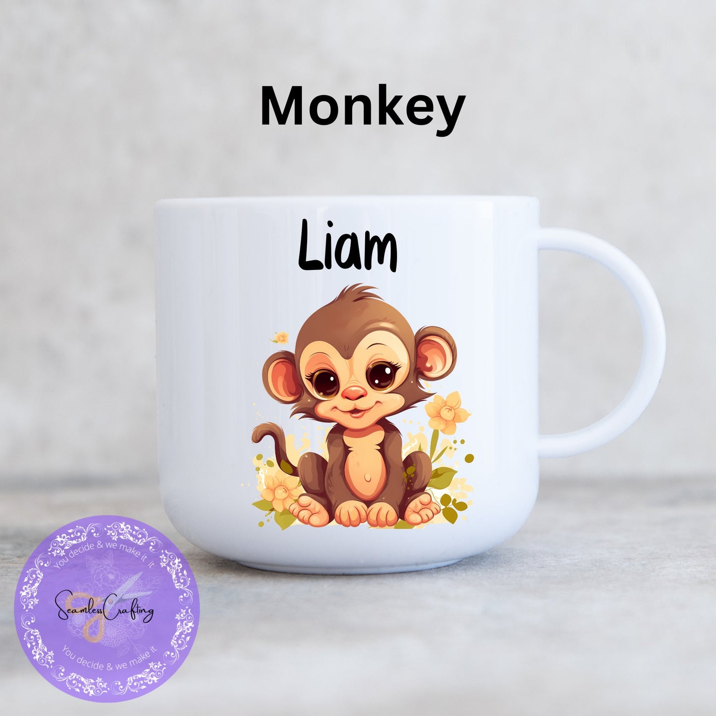 Personalised Child's Unbreakable Mug Animal Safari, Toddler Plastic Cup, Gift For Kids, Birthday Gift For Children, Small Cup 6 oz kids cup
