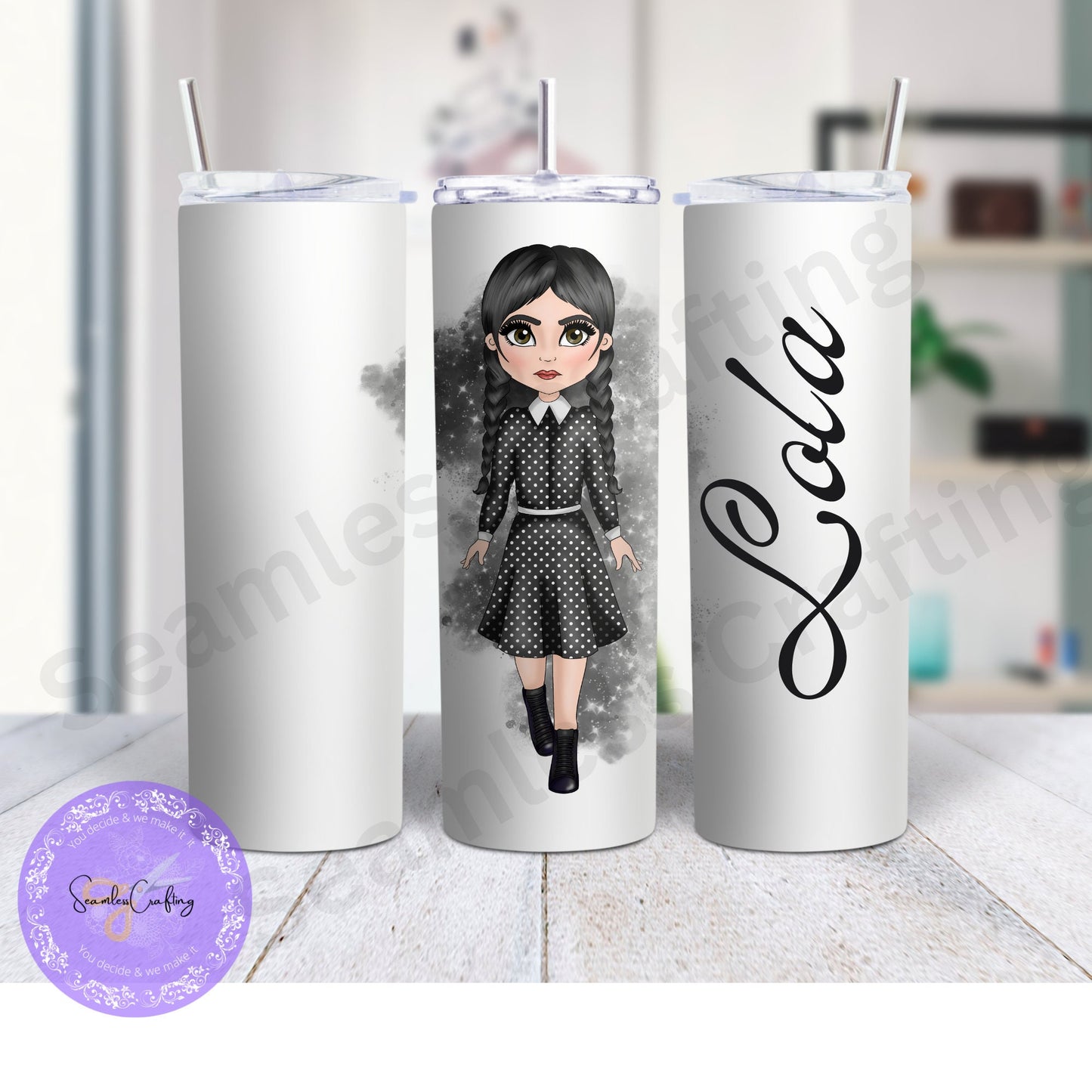 Personalised Wednesday Addams Isulated Skinny 20 oz Tumbler, Custom tumbler with straw & lid, gift for her, Inspired wednesday tumbler,