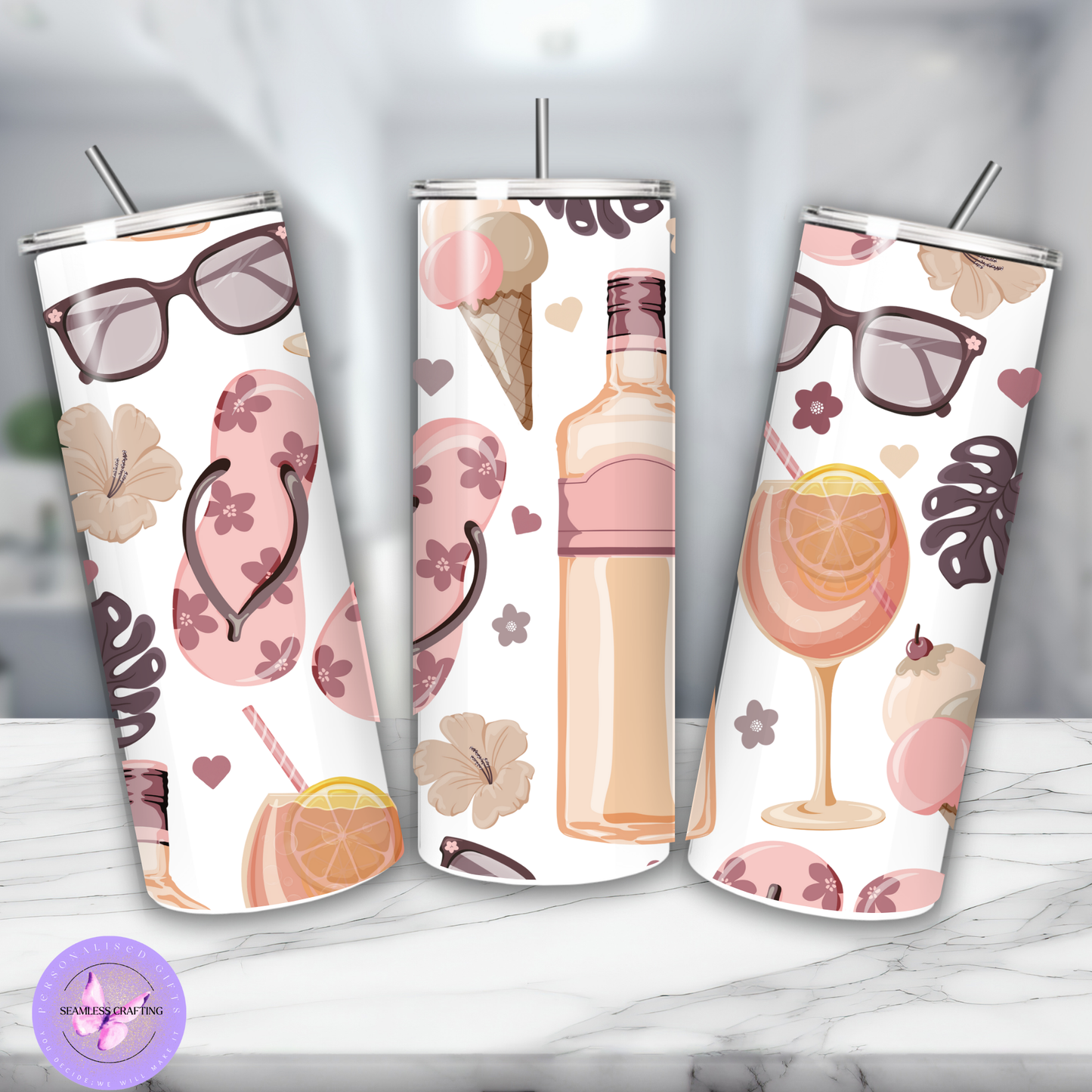 Personalised Gin Tumbler – 15oz or 20oz Stainless Steel – 4 Gin-Themed Designs – Custom Summer Cocktail Cup with Metal Straw
