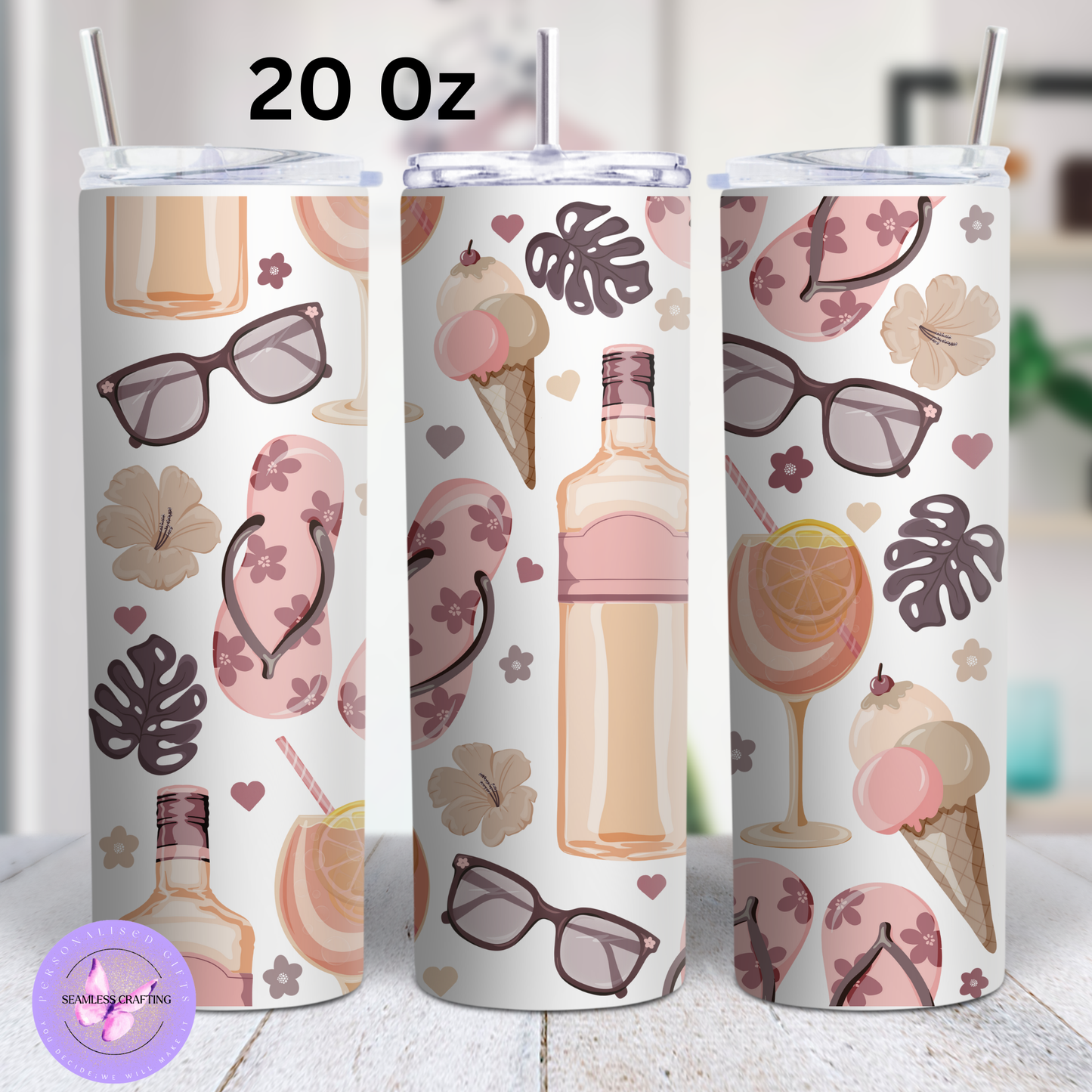 Personalised Gin Tumbler – 15oz or 20oz Stainless Steel – 4 Gin-Themed Designs – Custom Summer Cocktail Cup with Metal Straw