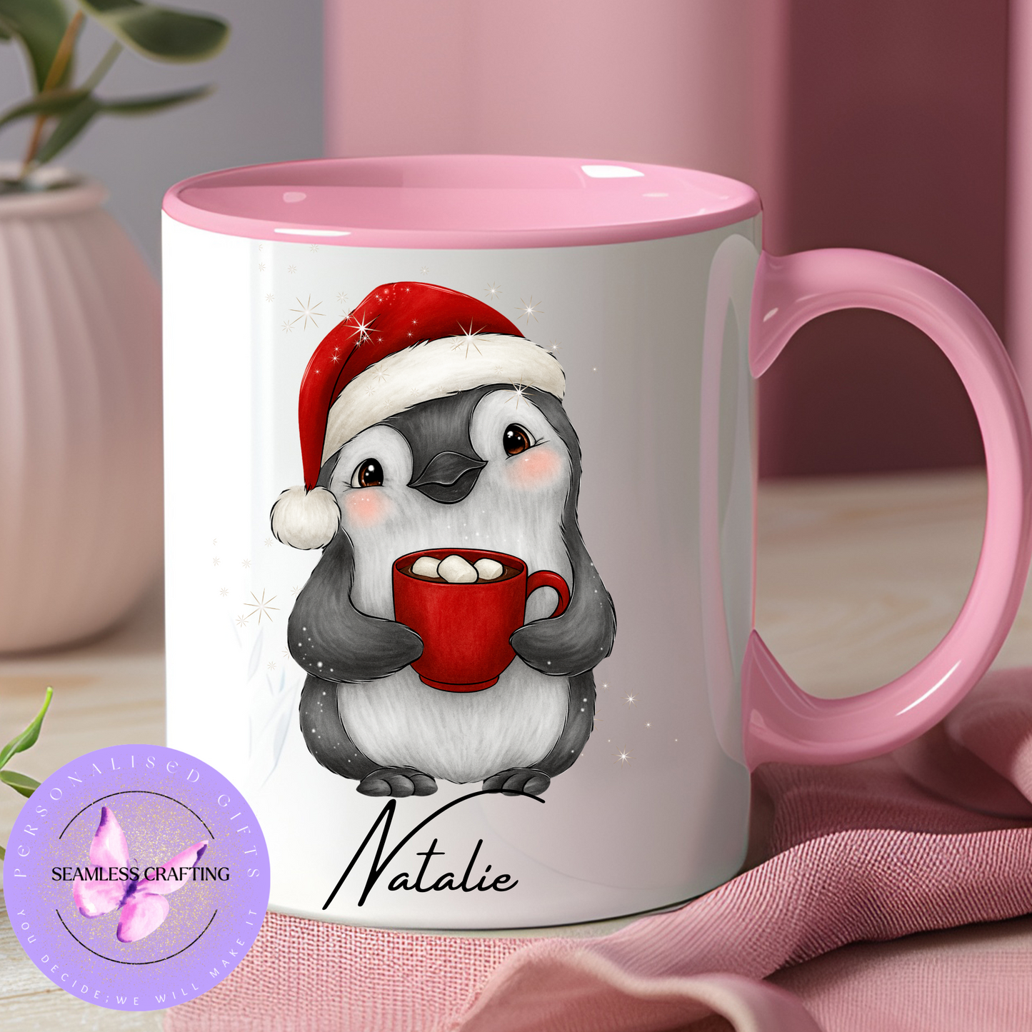 Personalised Penguin Christmas Mug – 11oz Custom Holiday Coffee Cup