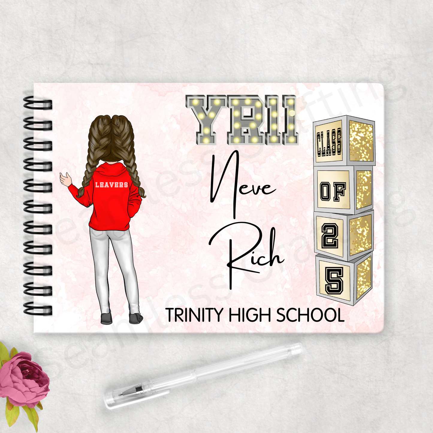 Personalised School Leavers Book – Custom Year 11 Autograph & Memory Book | Name, Character, School & Year