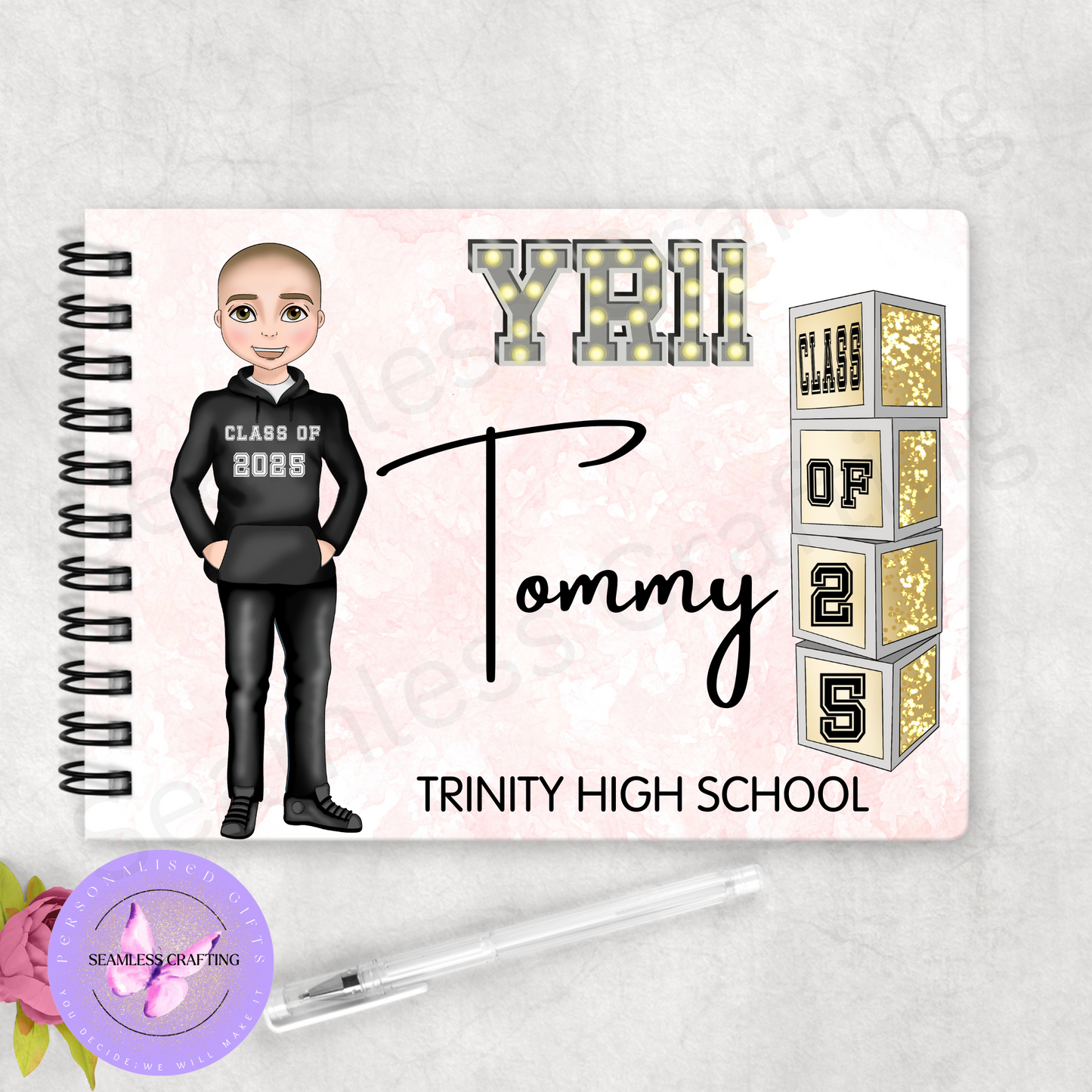 Personalised Boys School Leavers Book – Front Character View | Custom Year 6 or Year 11 Autograph & Memory Keepsake