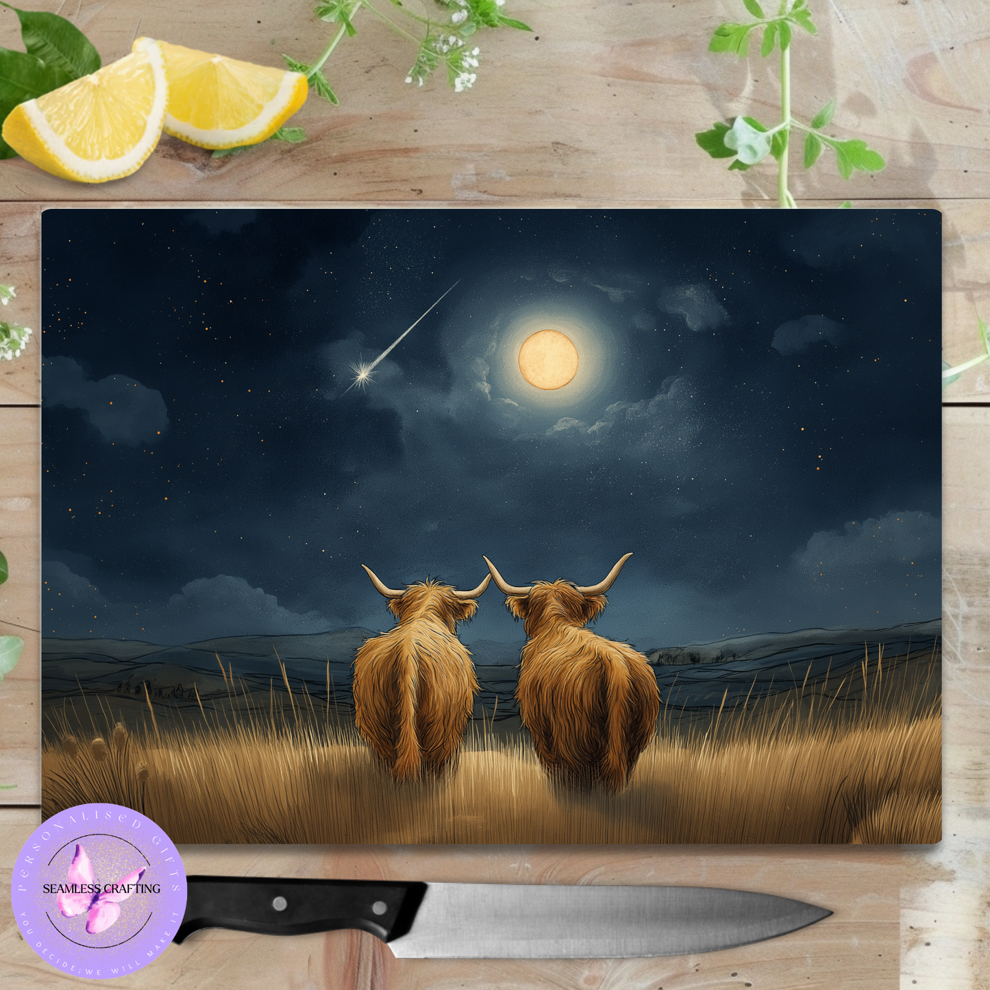 Highland Cow Glass Chopping Board – A3 & A4 Sizes | Tempered Glass Top Saver Cutting Board