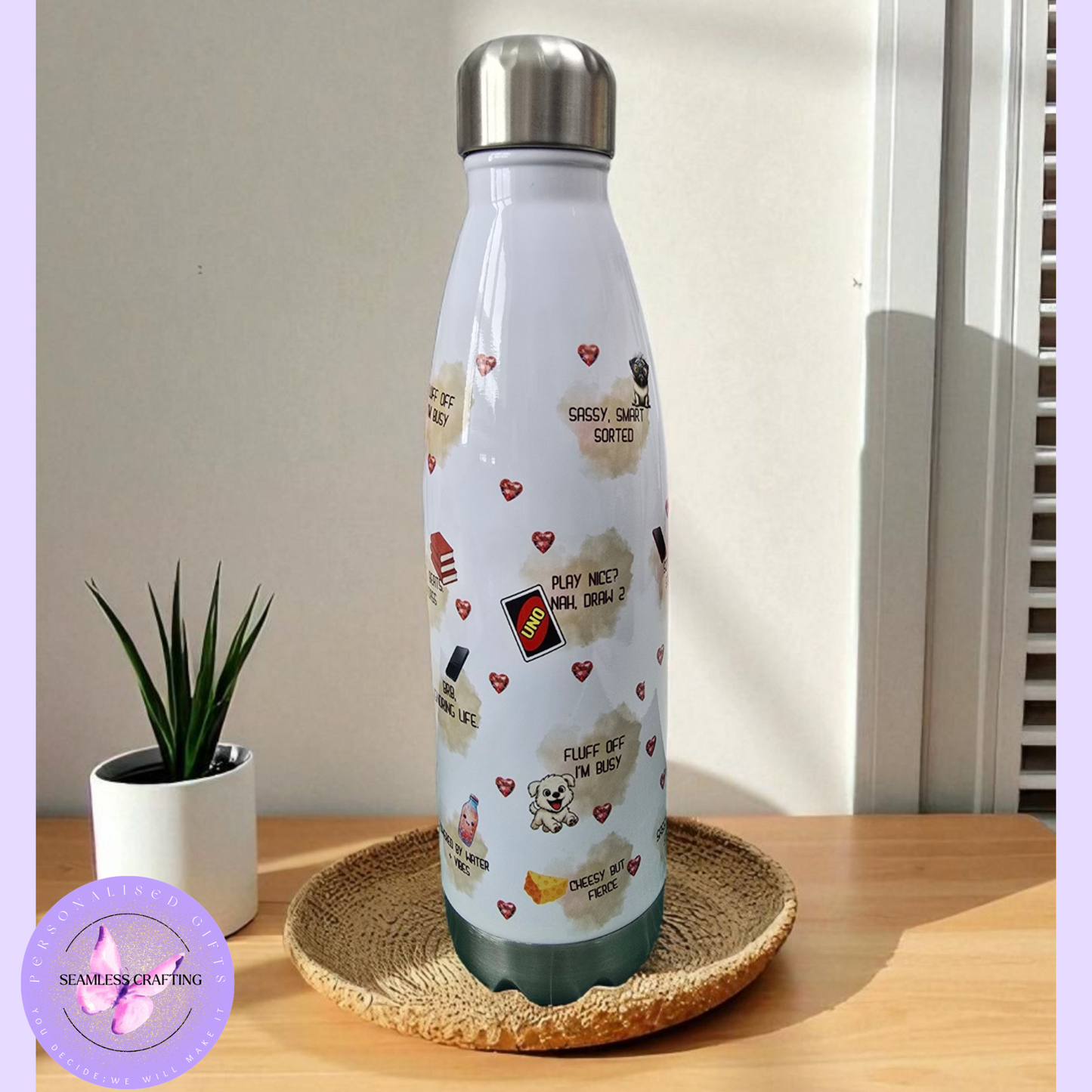 Personalised 500ml Stainless Steel Water Bottle – Funny Teen Girl Design – Leak-Proof, BPA-Free – Cute Handmade Gift for School & Sports