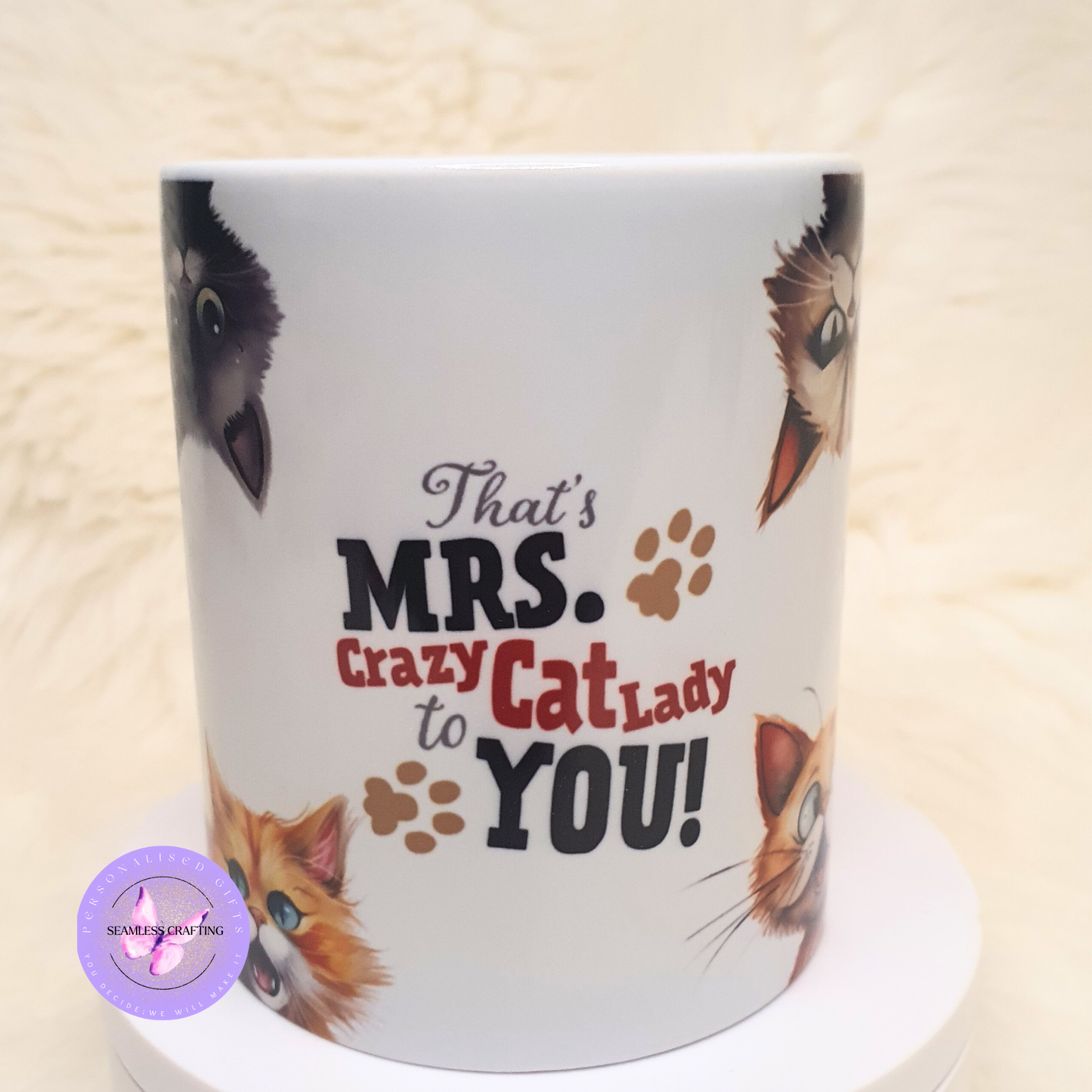 Personalised Crazy Cat Lady Mug – Custom Name Cat Lover Gift, Funny Cat Owner Coffee Cup, 11oz Ceramic Mug for Her, Gift for Cat Mum