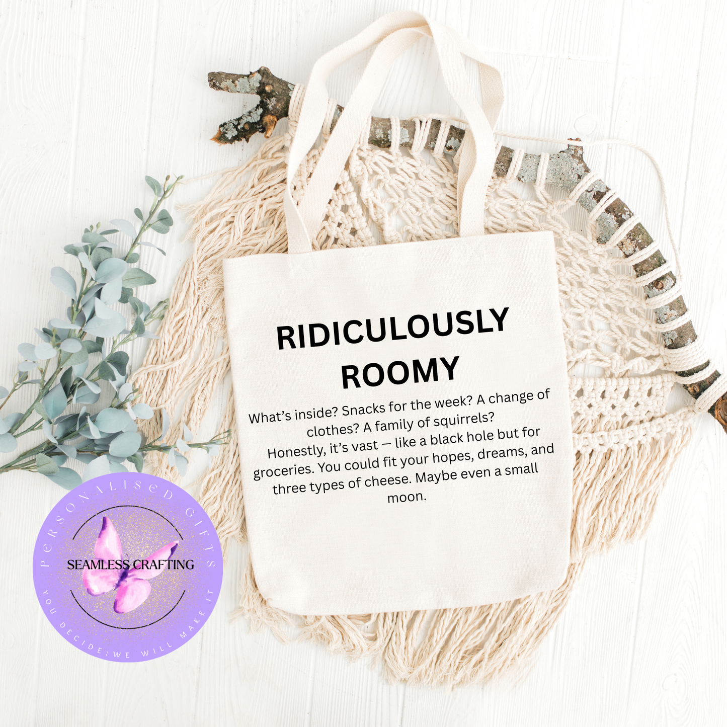 Ridiculously Roomy Canvas Tote Bag – Cream Shoulder Bag with Long Handles – 38x40cm – Eco-Friendly Shopping & Everyday Tote